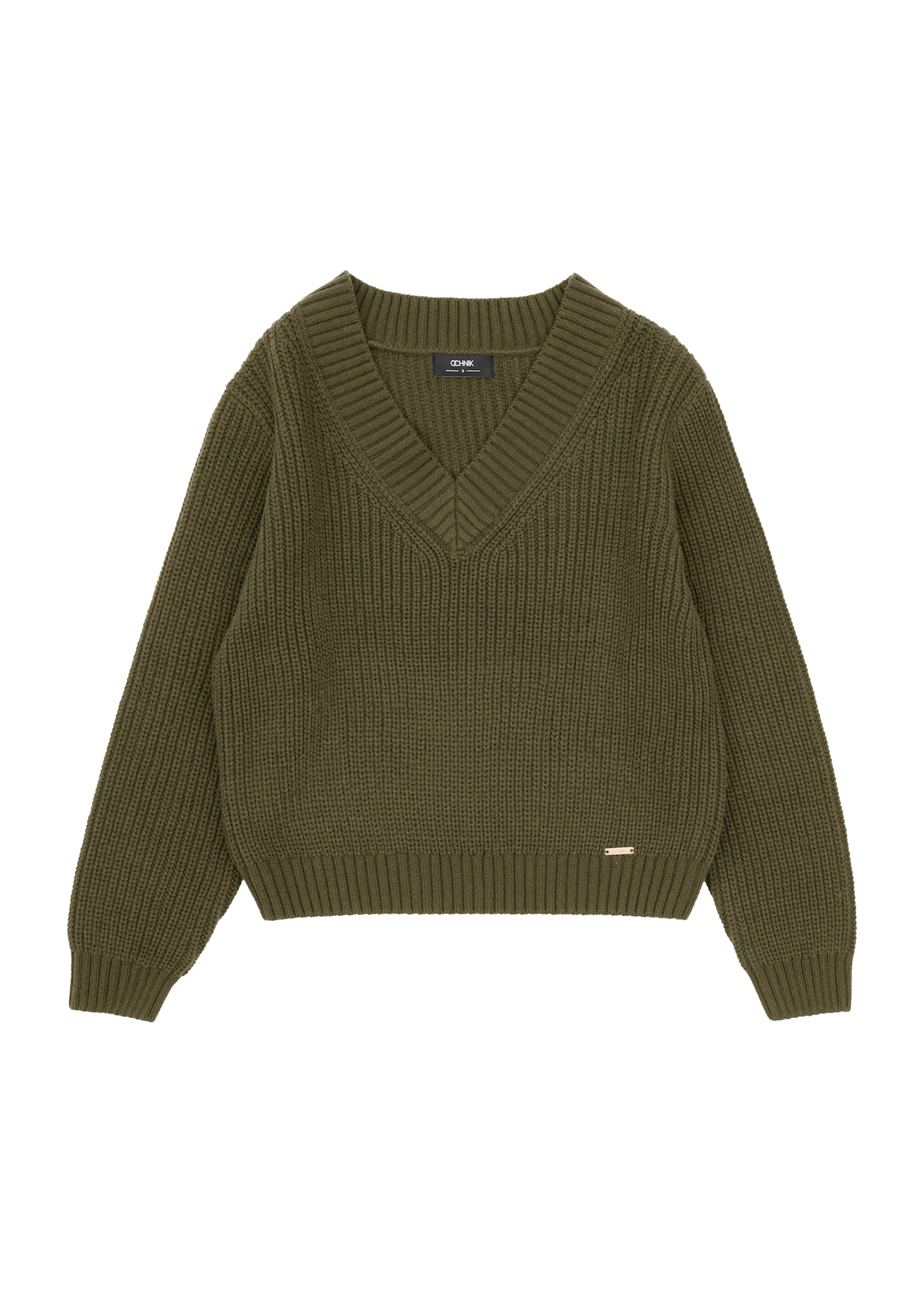 Women's khaki sweater SWEDT-0162-55(Z25), front view of the product on a white background.