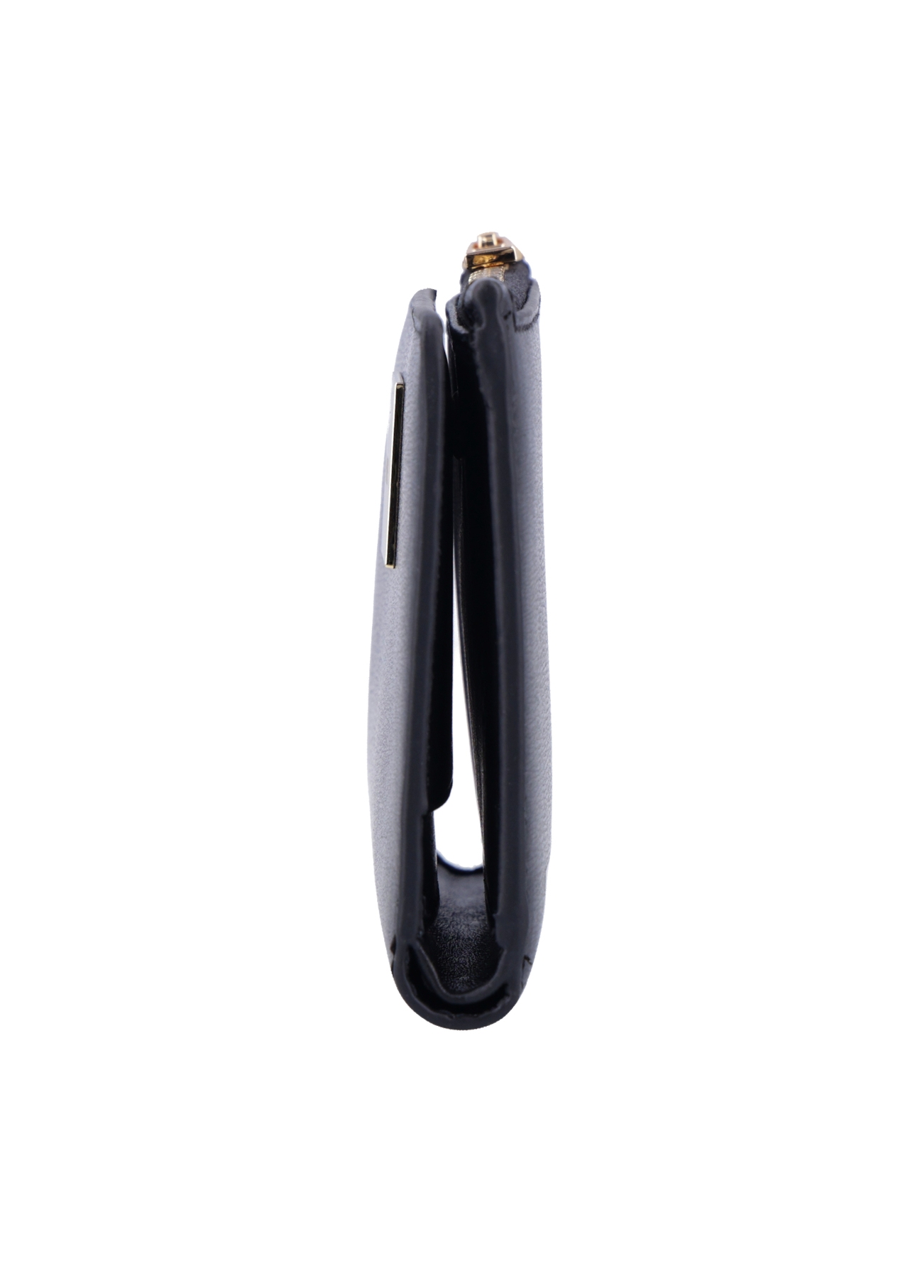 Black leather women's wallet PORES-1012-99(Z26), side product view on white background.