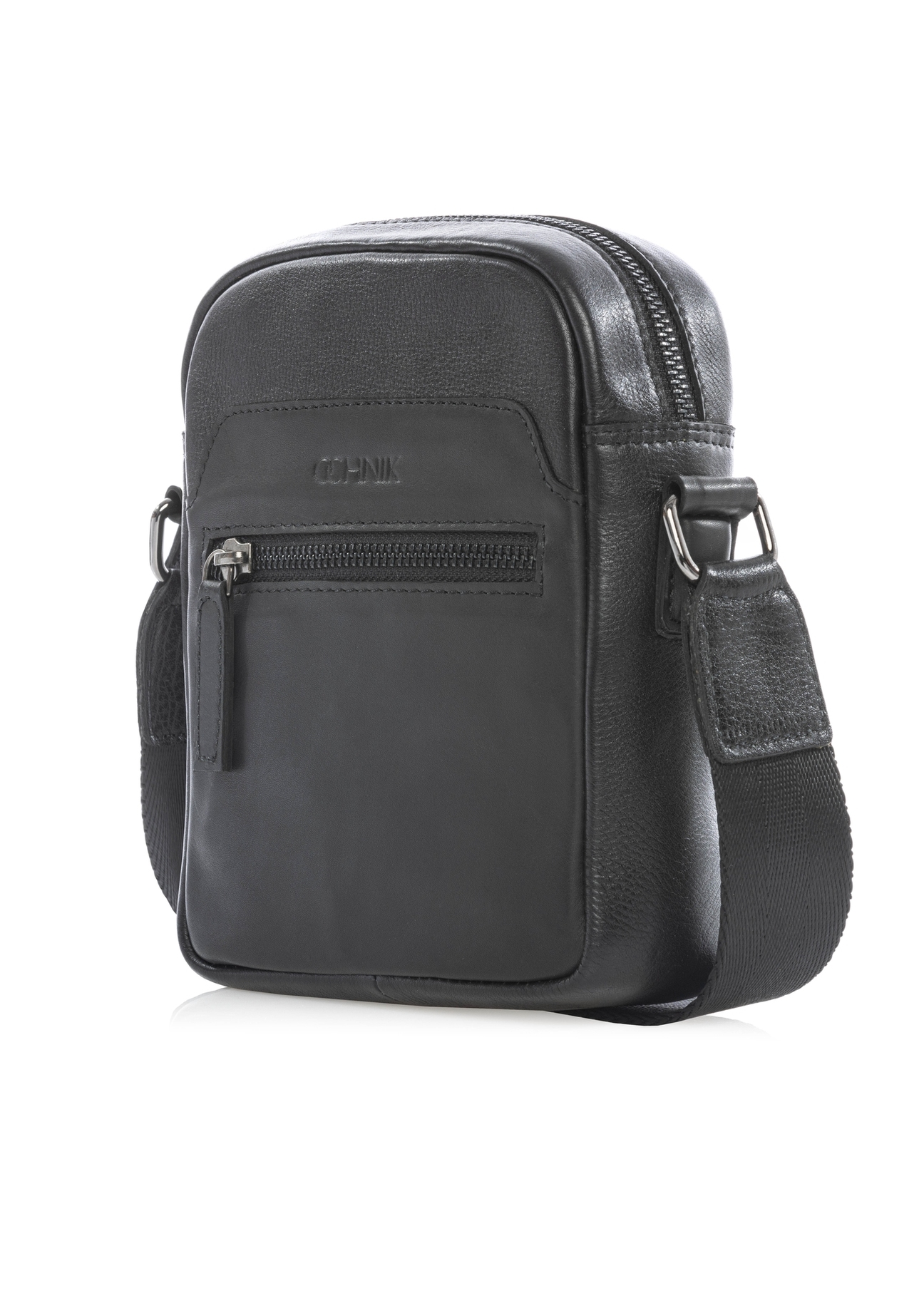 Black small leather men's bag TORMS-0498-99(W26) - diagonal product view, on a white background.