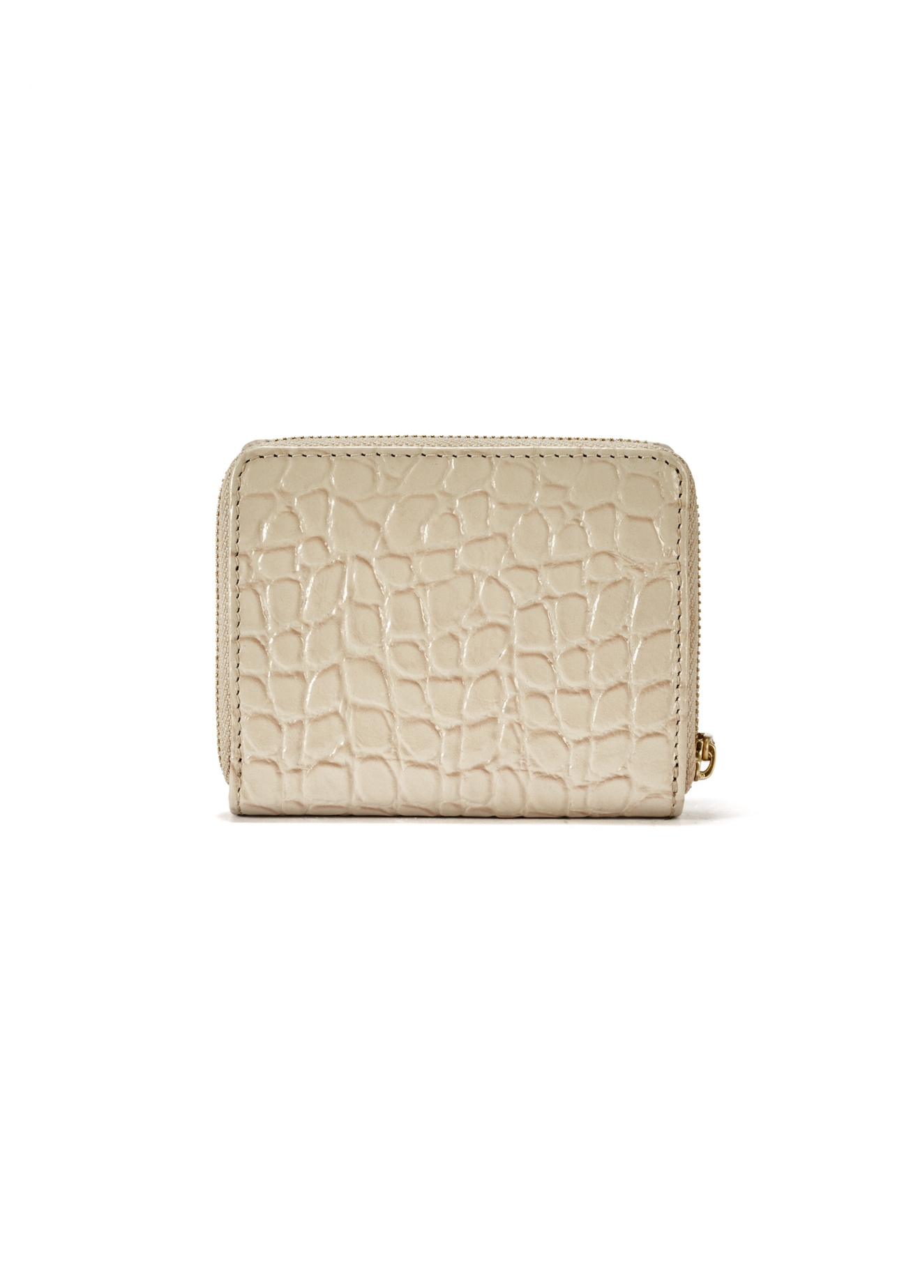 Small leather cream women's croco wallet PORES-0957-12(W25) back view on white background.