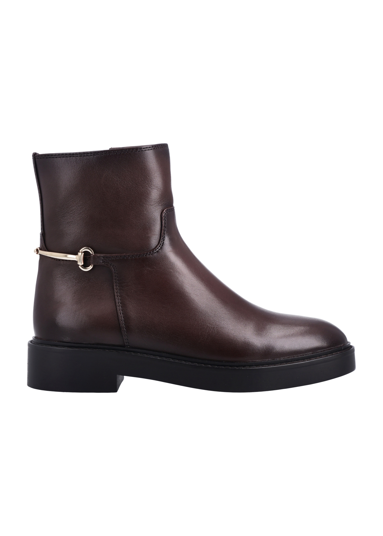 Women's dark brown leather ankle boots BUTYD-1290-1I(Z26), side view of the product on a white background.