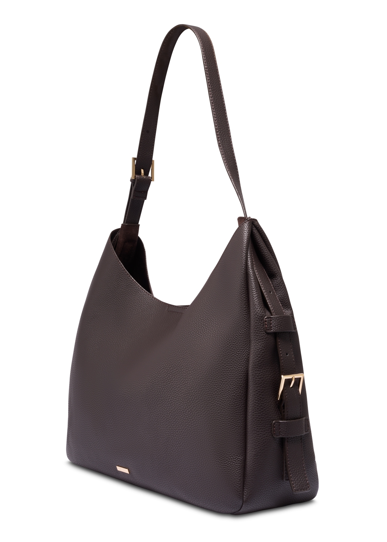 Brown shoulder shopper bag TOREC-1366-1I(Z26), diagonal product view on white background.