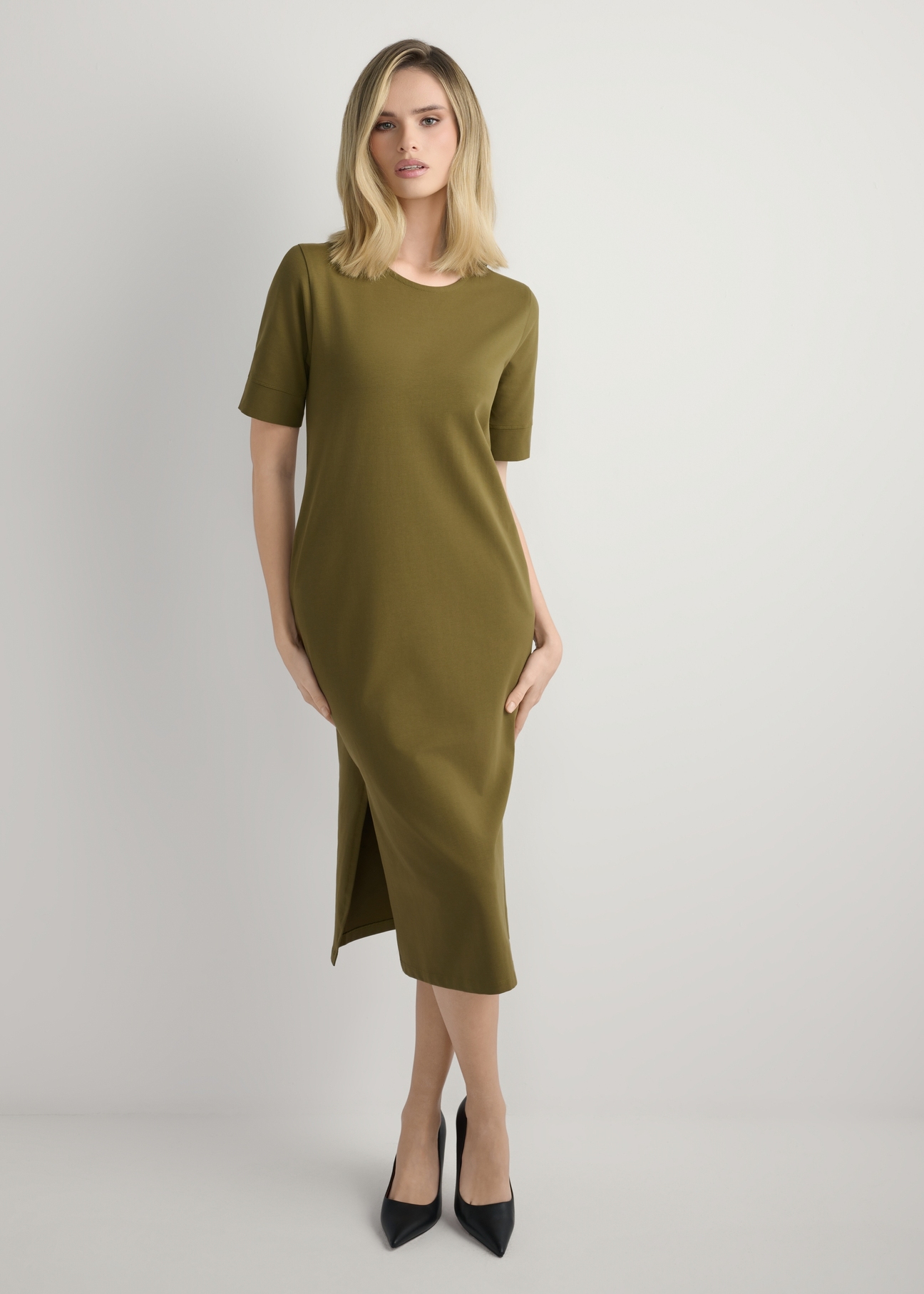 Cotton khaki midi dress SUKDT-0256-8D(W26)
