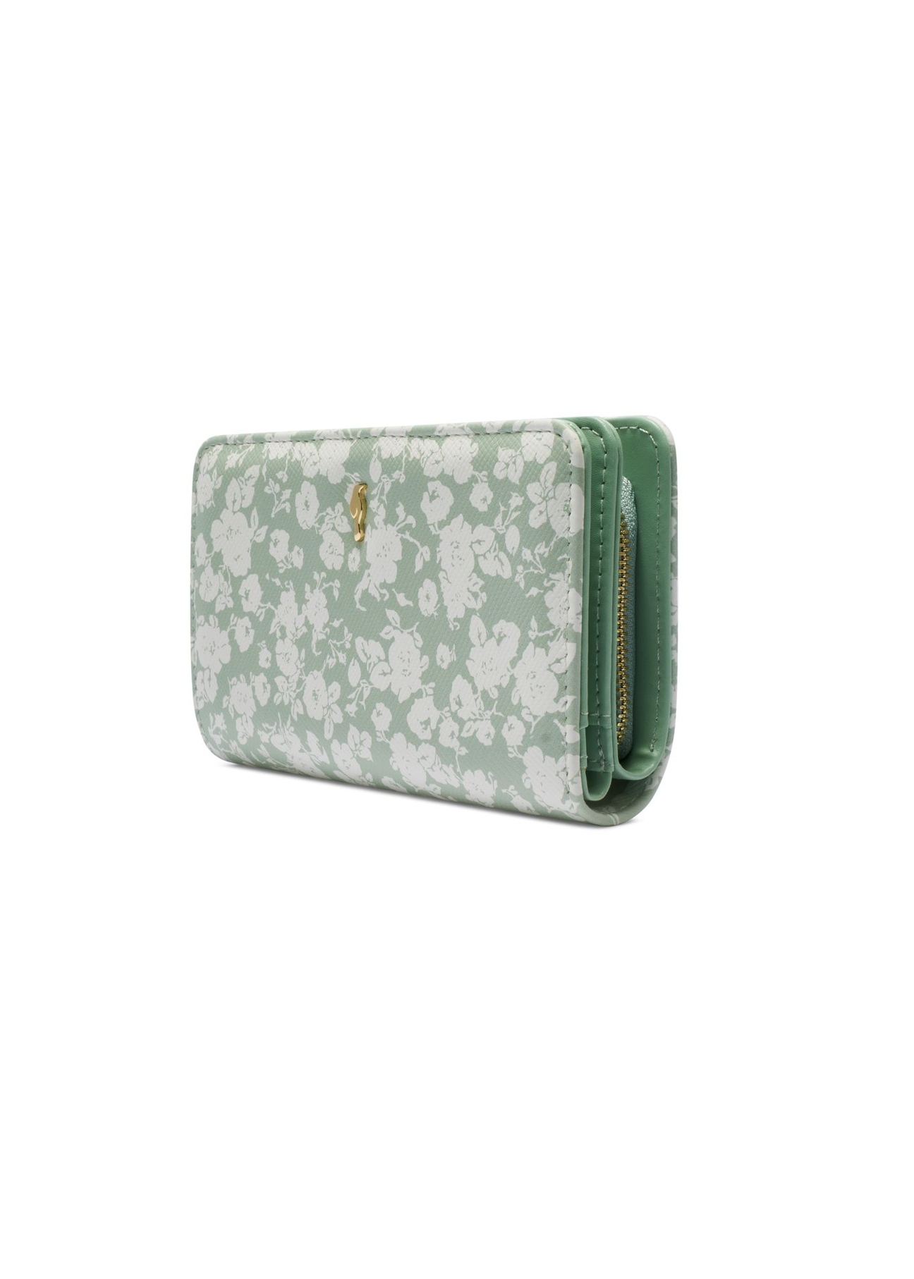 Sage women's wallet with logo POREC-0362-8P(W26) - diagonal product view, on white background.