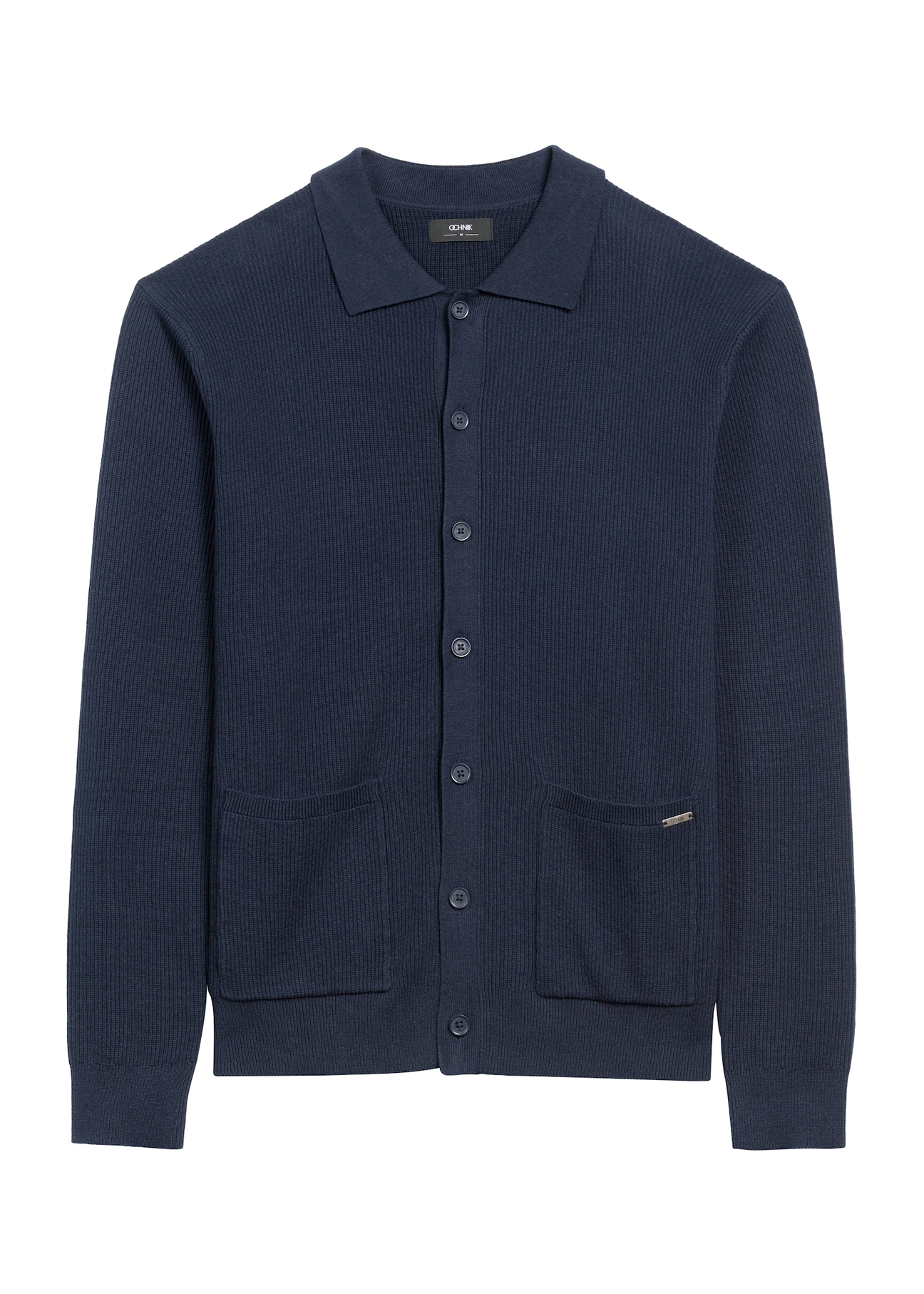 Navy blue men's cardigan KARMT-0004-68(Z25), product view from the front on a white background.