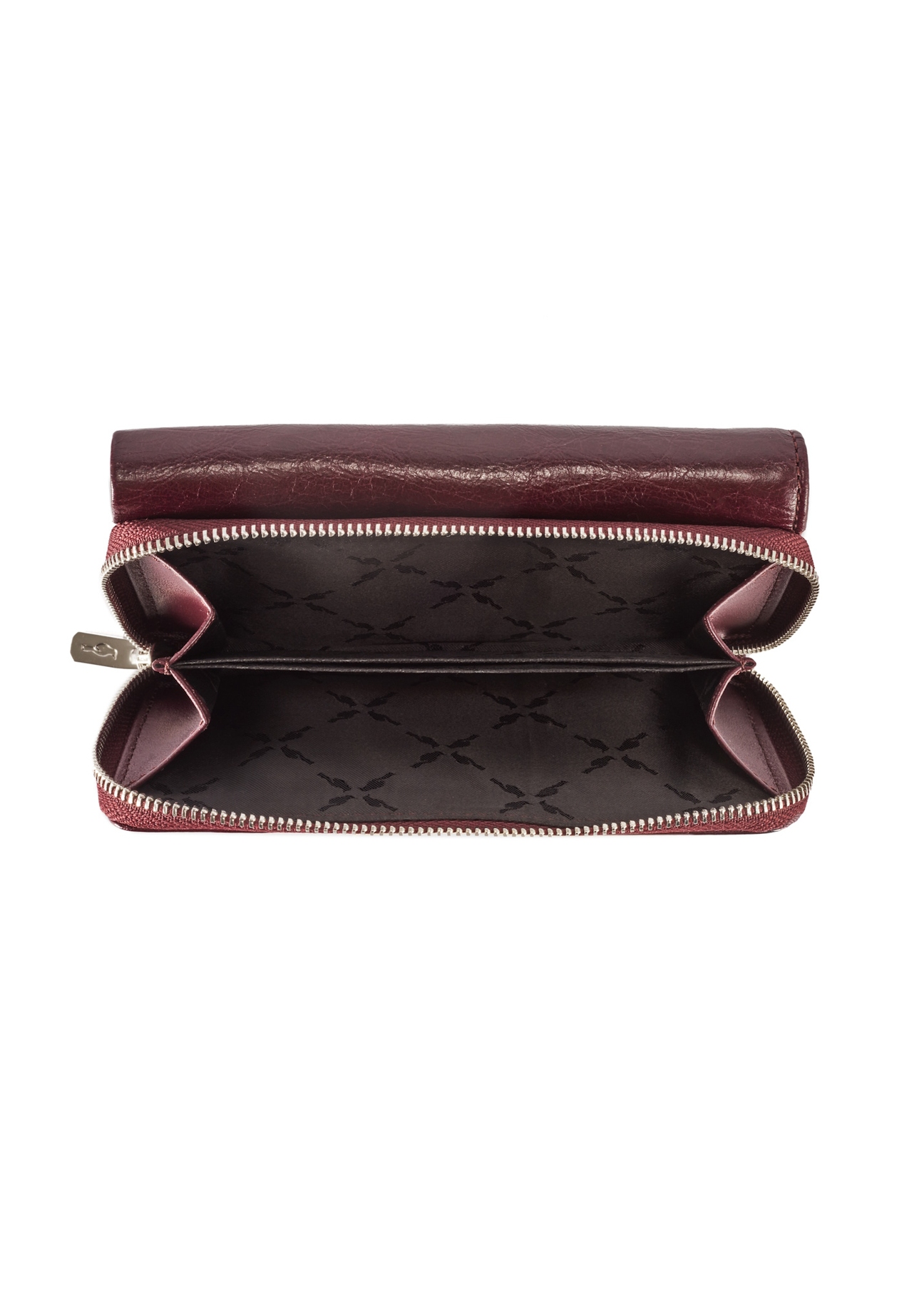 Women's leather wallet in burgundy color PORES-0968-49(Z25), product view inside on white background.