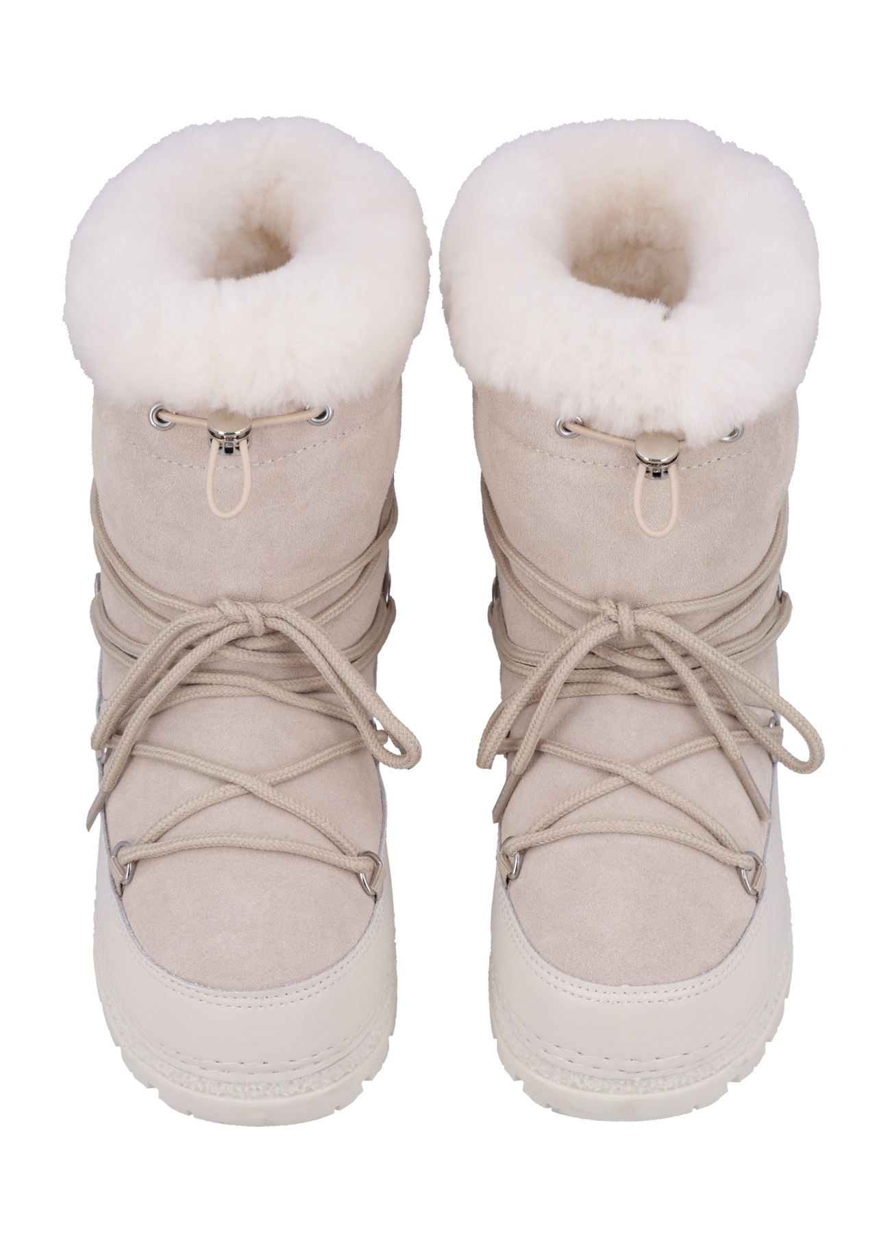 Cream women's snow boots BUTYD-1315-0C(Z26), front product view on white background.