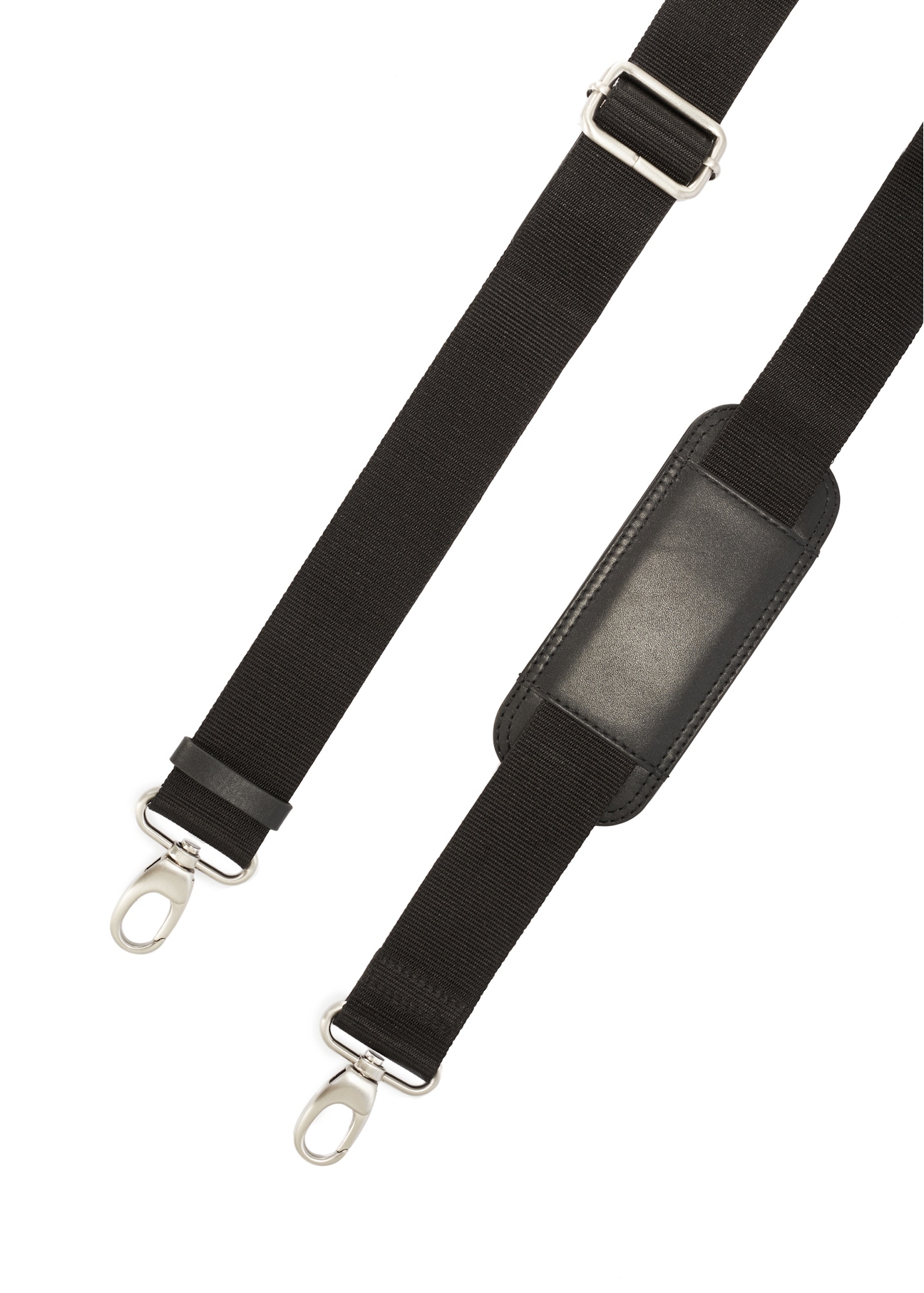 Roomy men's bag made of black leather TORMS-0471-99(Z25), view of the product strap on a white background.