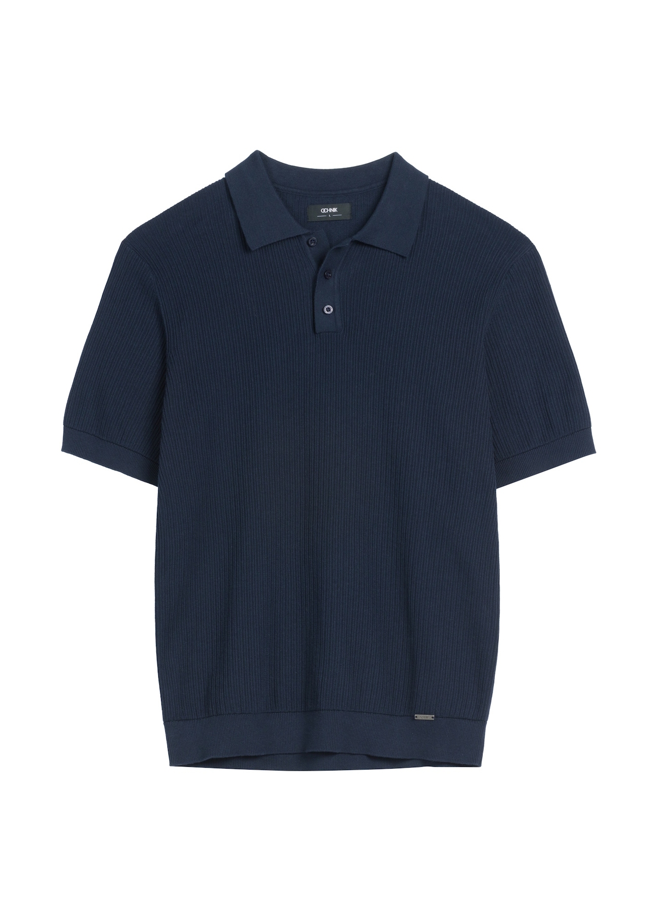 Navy blue ribbed polo shirt POLMT-0085-7E(W26), front product view on white background.