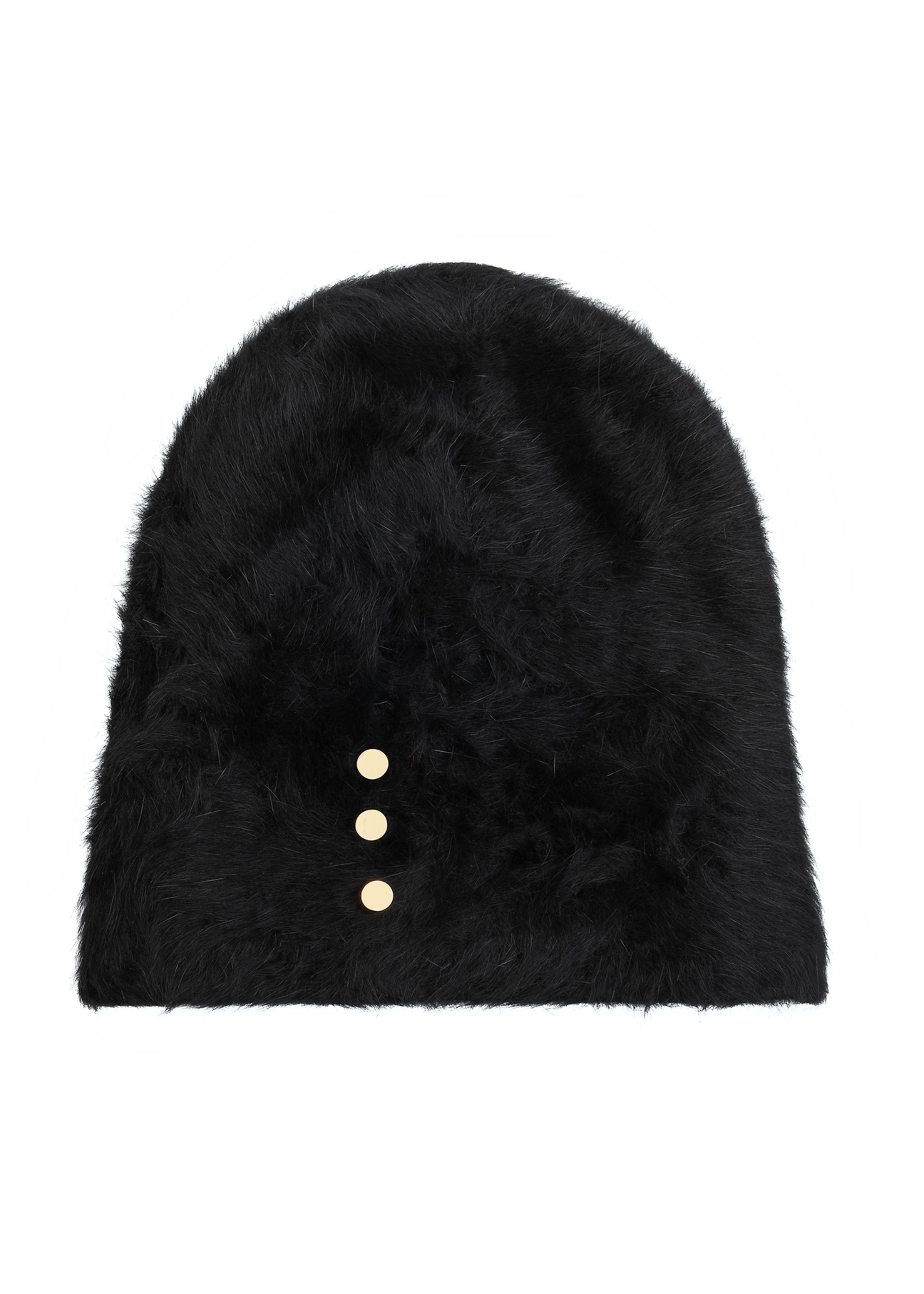 Black women's hat with rabbit fur CZADT-0023A-99(Z25), front product view on white background.