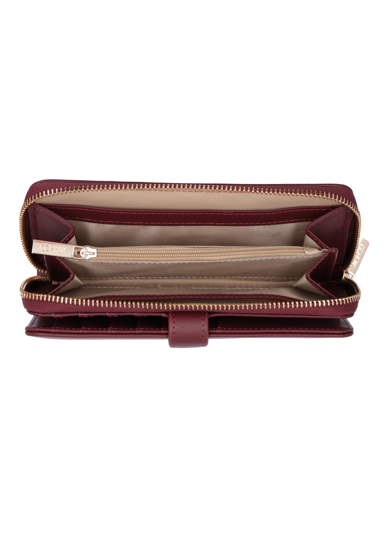 Burgundy large women's wallet POREC-0444-4D(Z26) - product view from above, on a white background.