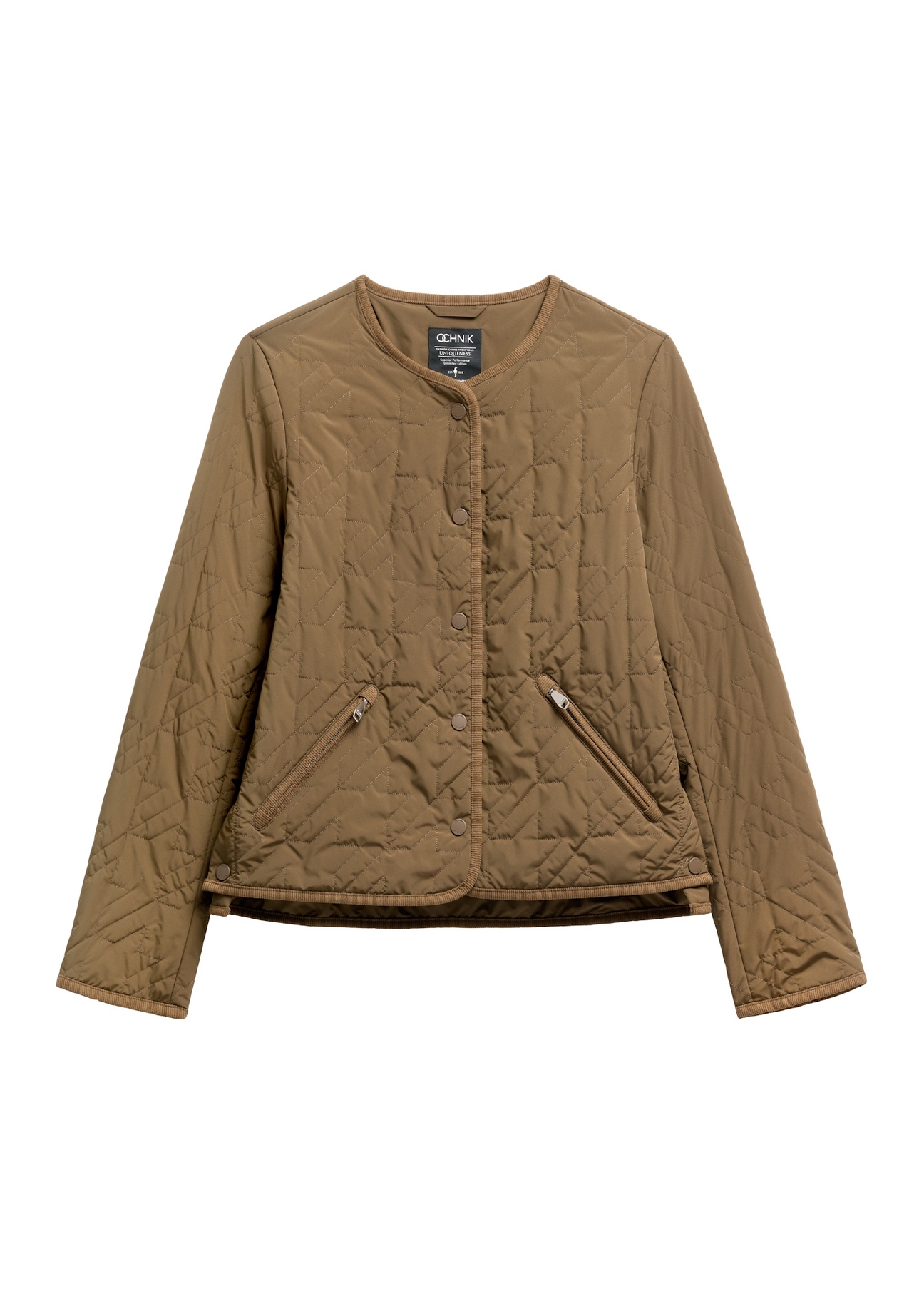 Brown women's quilted jacket KURDT-0620-1H(W26), front product view on white background.