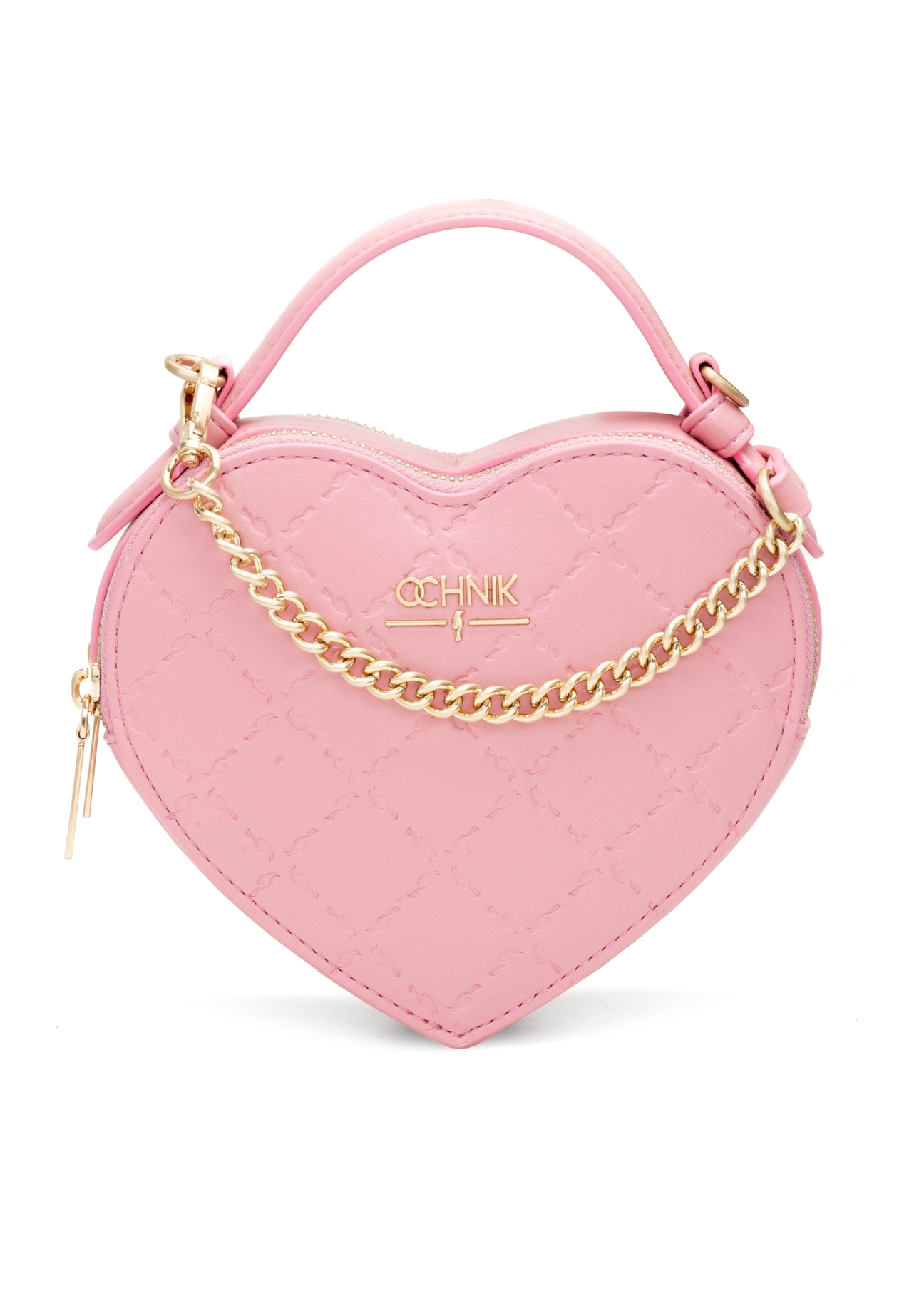Pink heart-shaped handbag TOREC-1154-5B(W26), product view from the front on a white background.