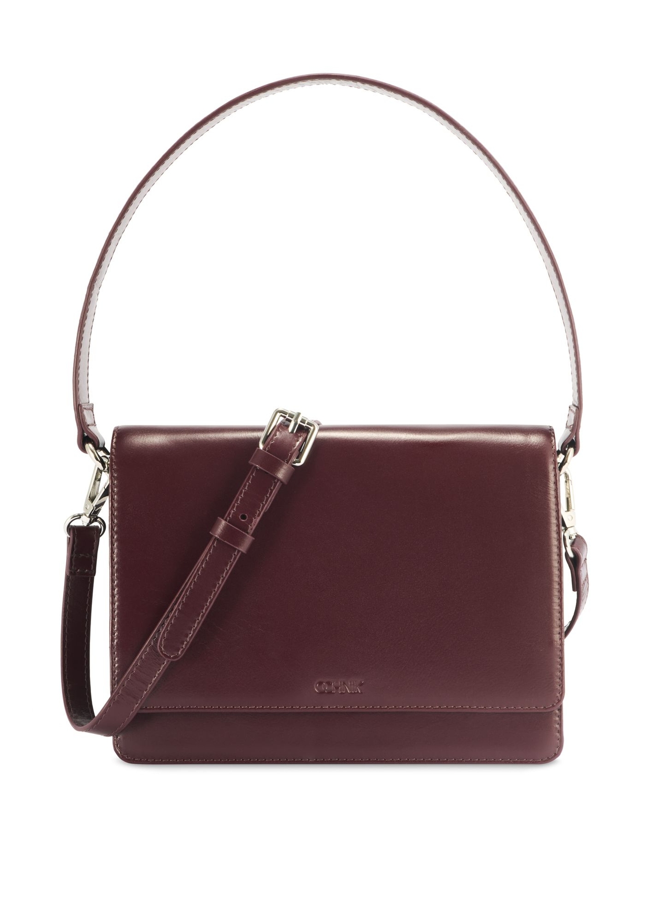 Women's leather handbag in burgundy color TORES-1189-49(Z25) - front view of the product on a white background.
