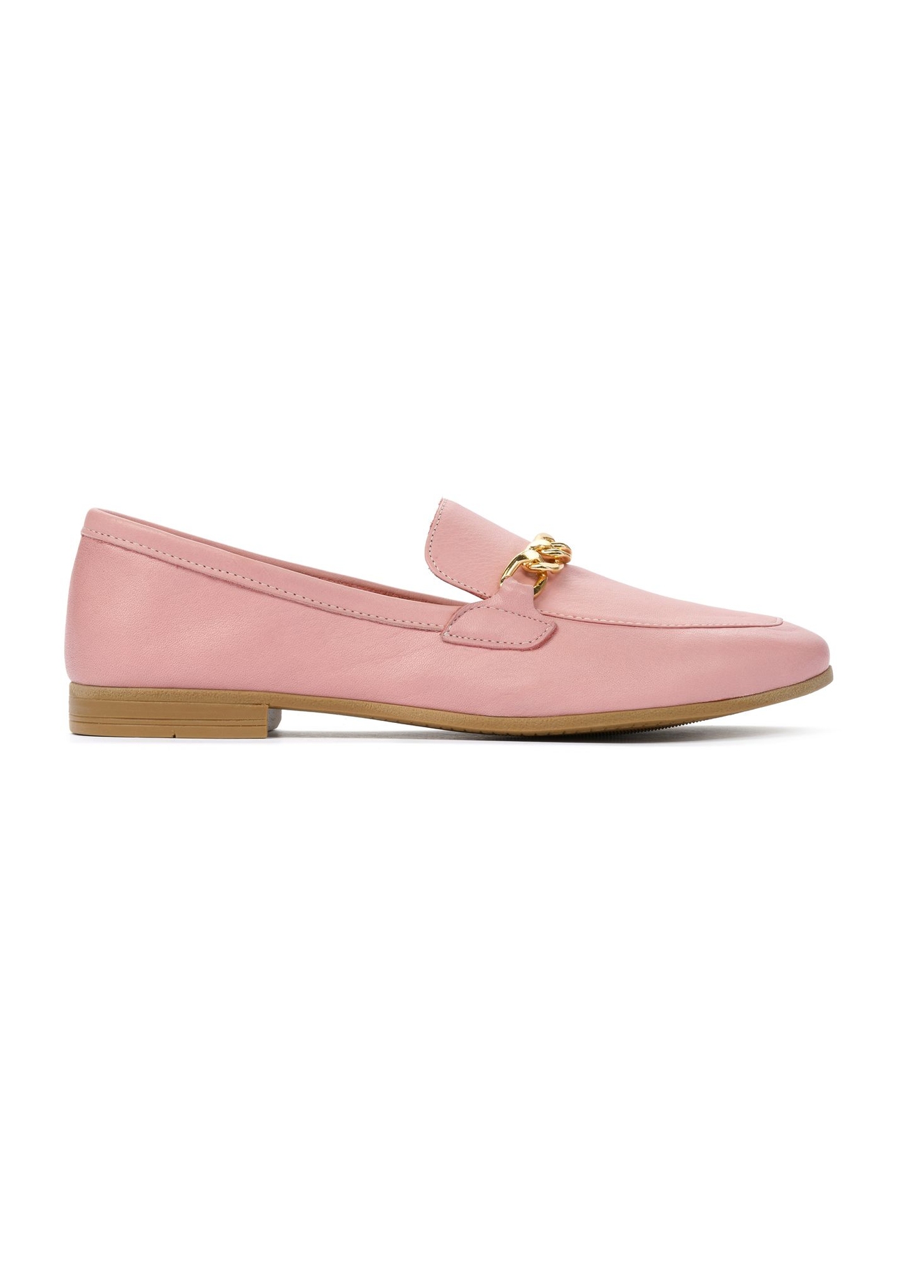 Women's pink leather loafers with chain BUTYD-0914-31(W25)