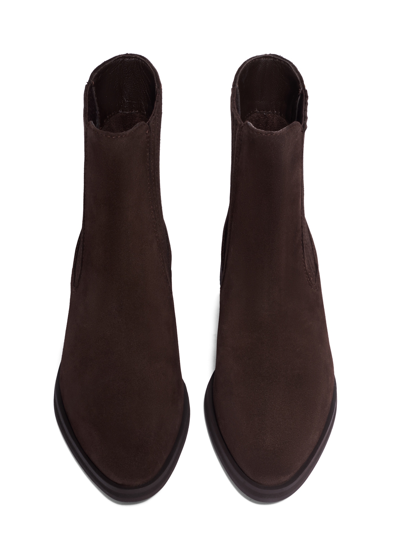 Dark brown suede women's Chelsea boots BUTYD-1279-1I(Z26), front product view on white background.