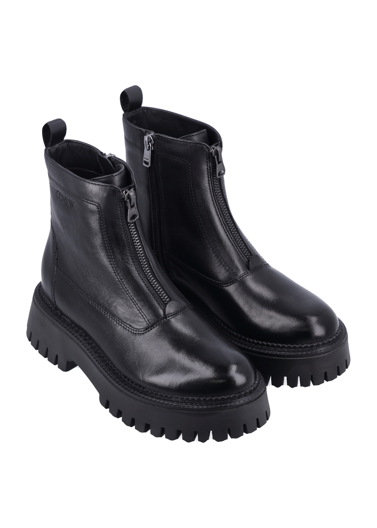Black leather women's ankle boots BUTYD-1291-99(Z26), diagonal product view on a white background.
