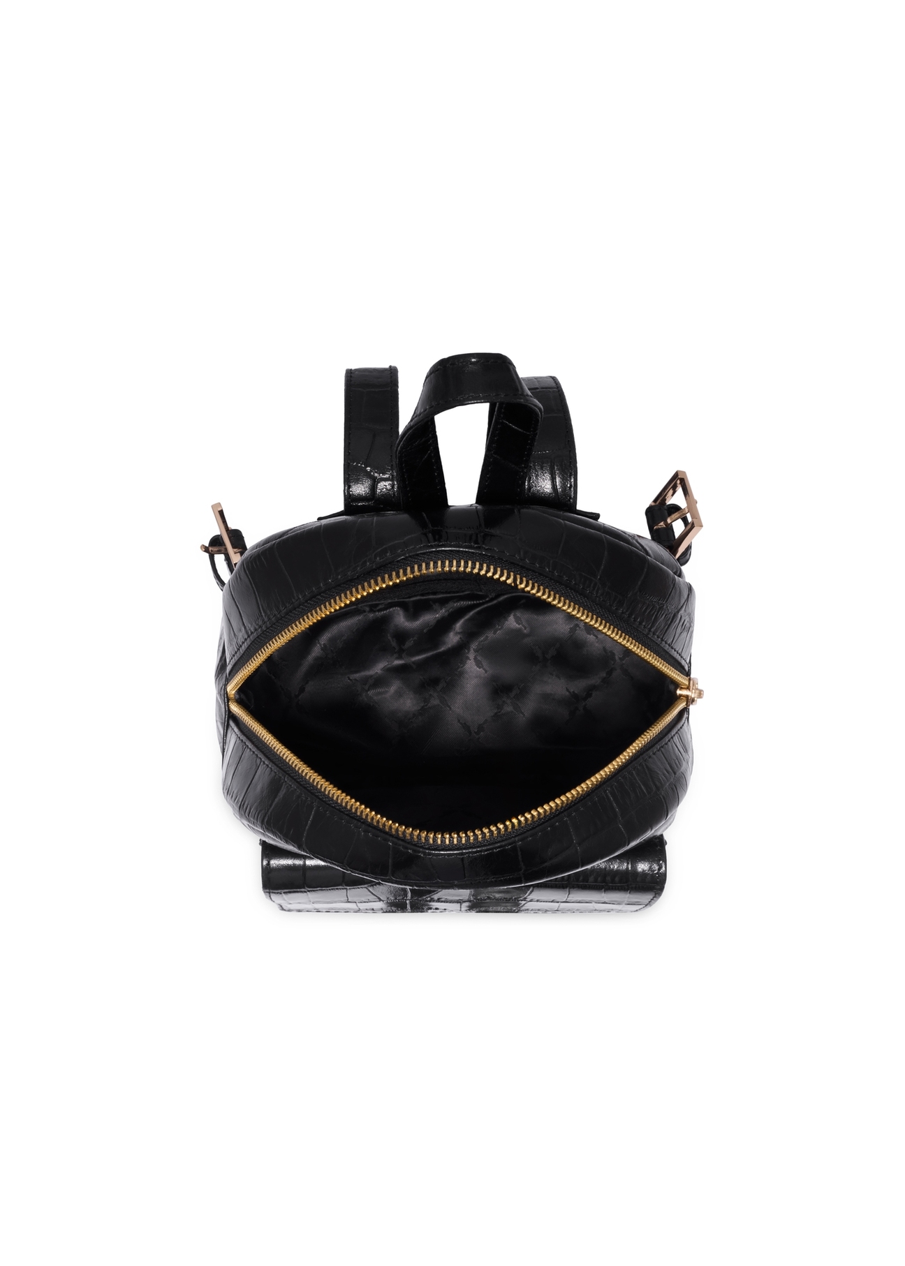 Black women's crocodile-effect leather backpack TORES-1323-9G(Z26), interior view, on a white background.