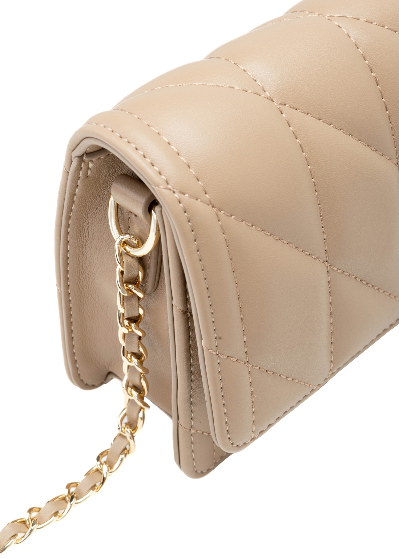 Small quilted women's handbag in beige color TOREC-1150-1D(W26), close-up of the product detail, view on a white background.