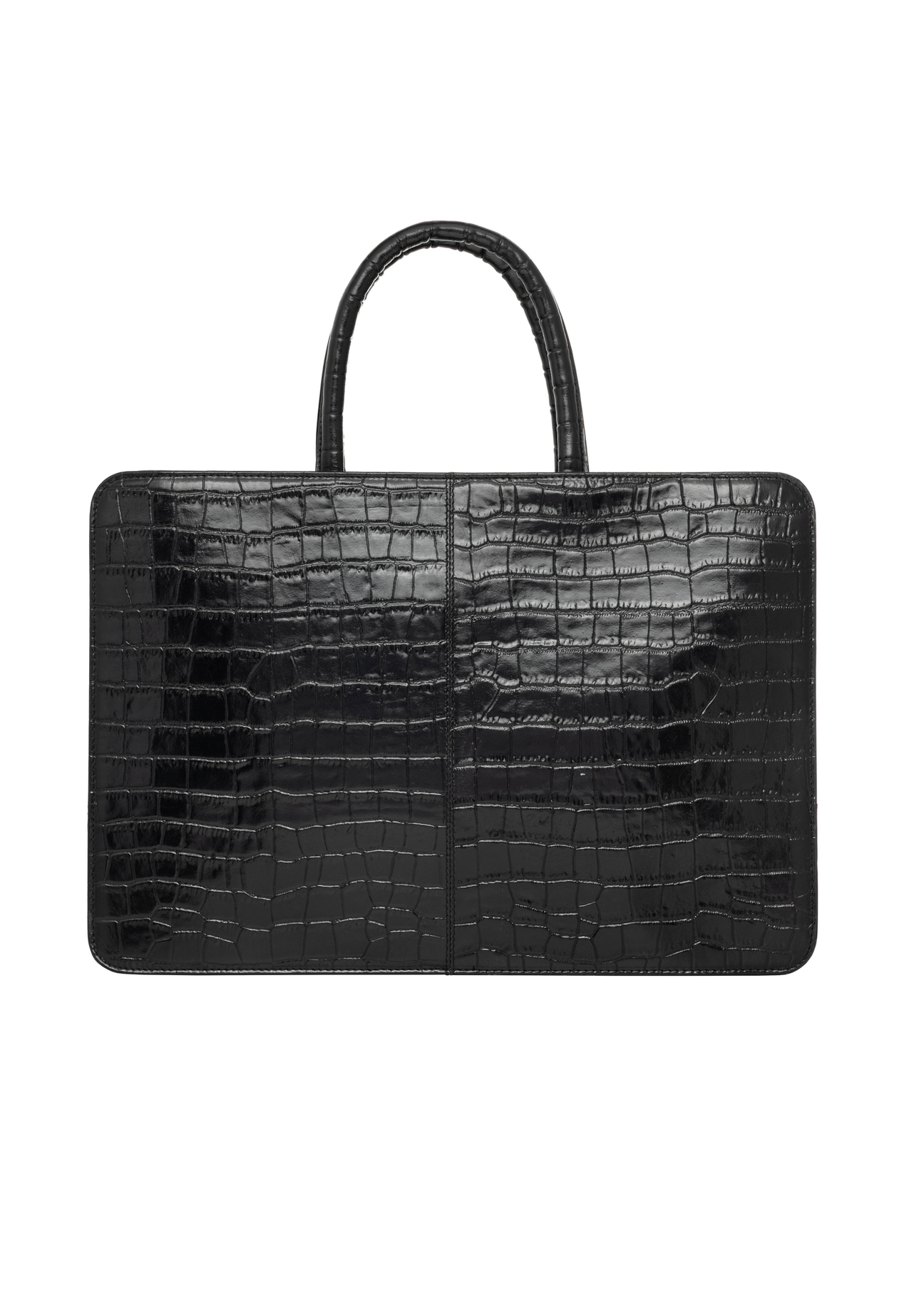 Leather black croco laptop bag TORES-1321-9G(Z26), product view from the back on a white background.