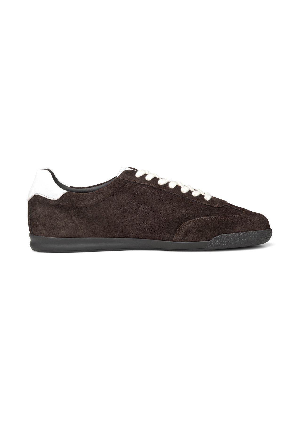 Dark brown leather sports shoes BUTYM-0534-1I(W26), side product view on white background.