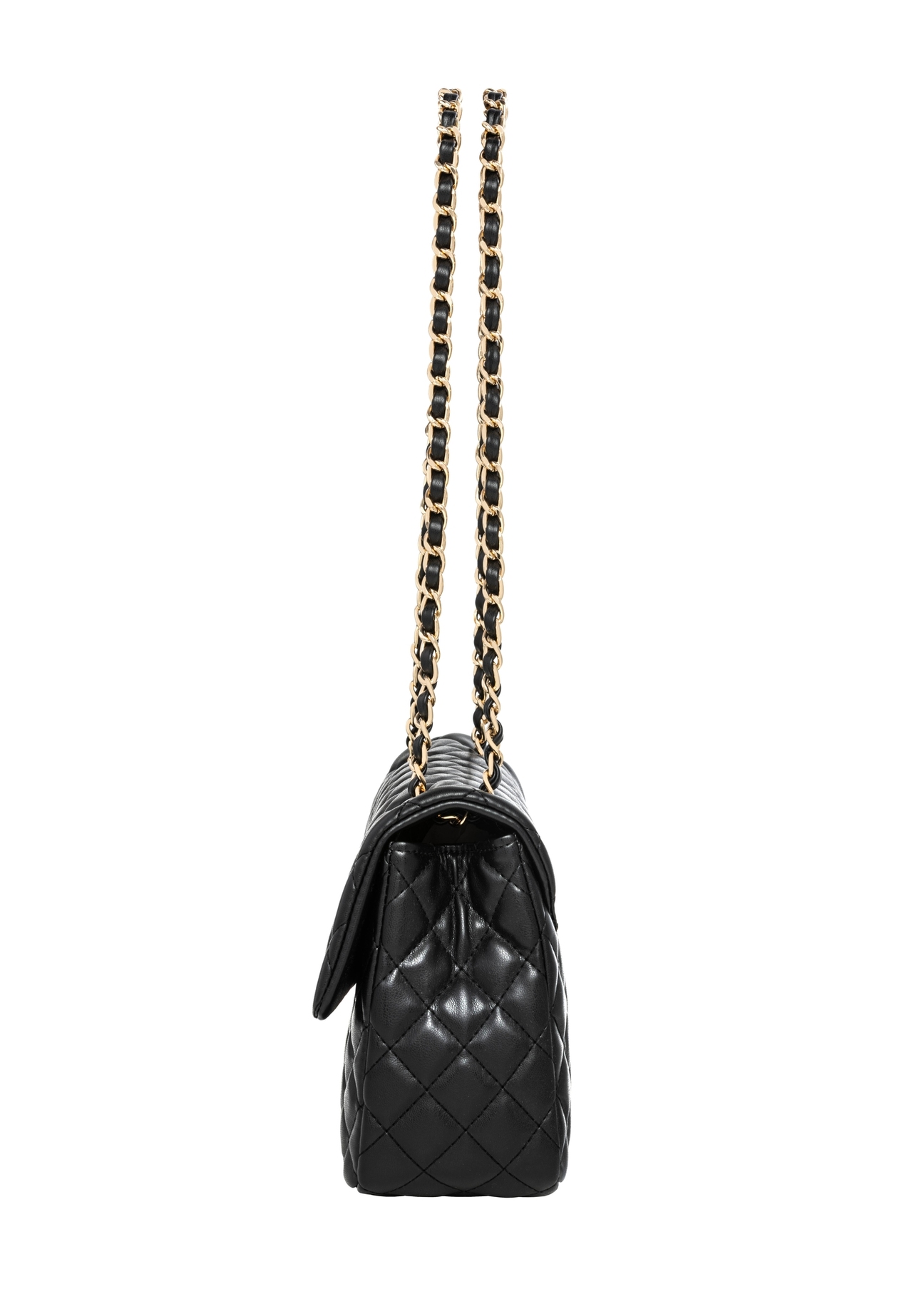Black quilted chain bag TOREC-0443D-99(W25), side view of the product on a white background.
