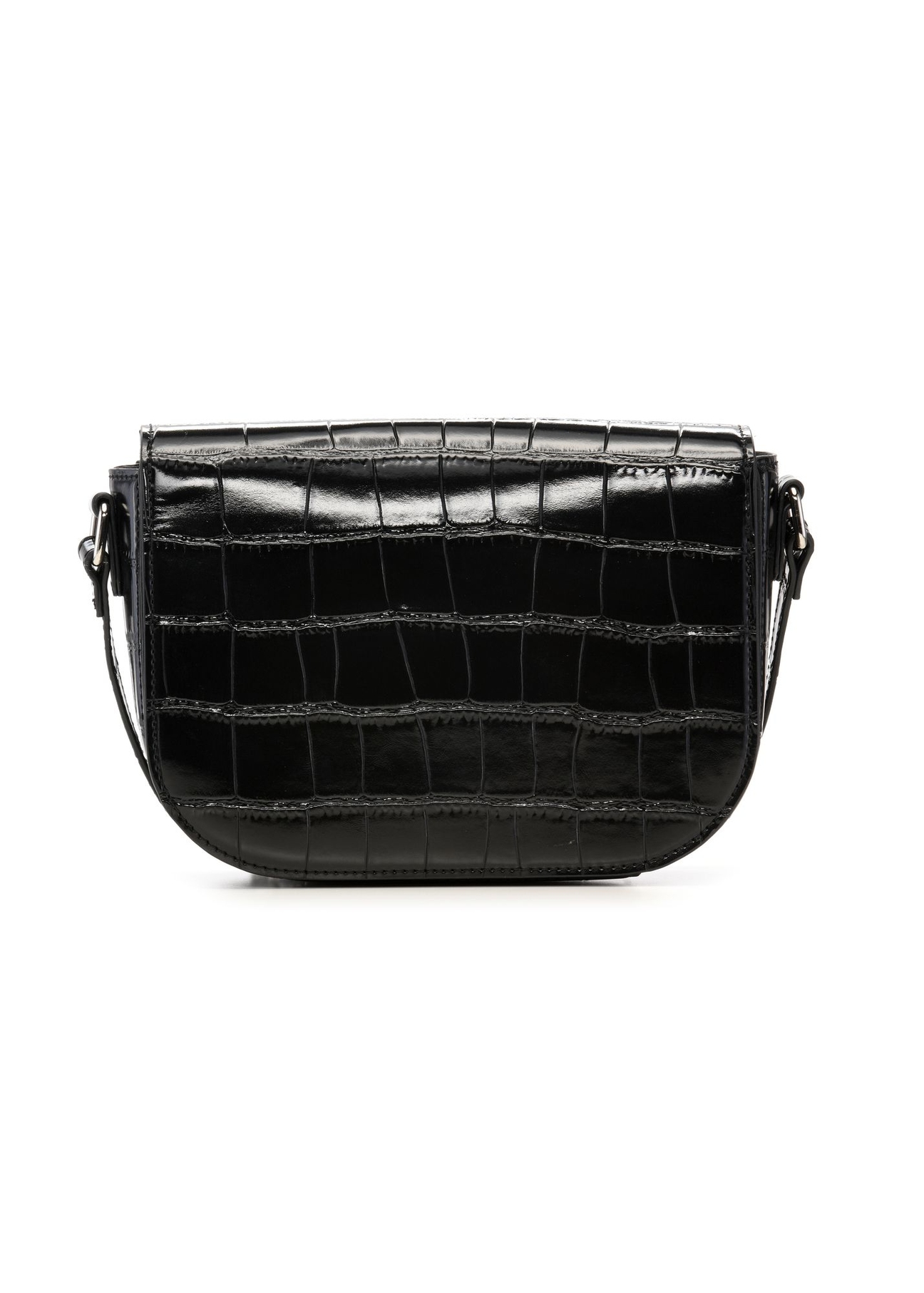 Black small croco shoulder bag TOREC-1244-9G(Z26) - product view from the back, on a white background.