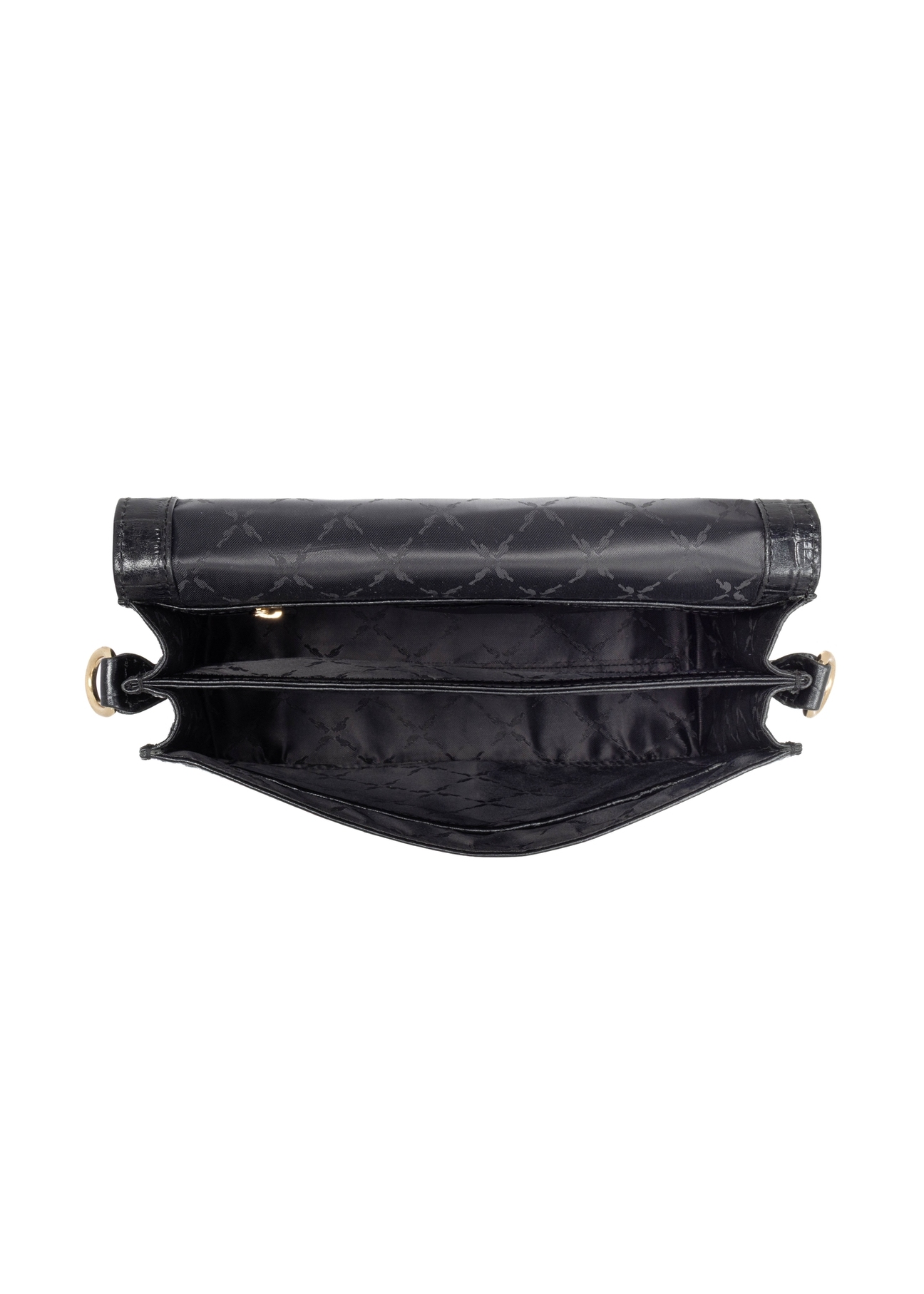Black leather croco women's handbag TORES-1324-9G(Z26). Top view on white background.