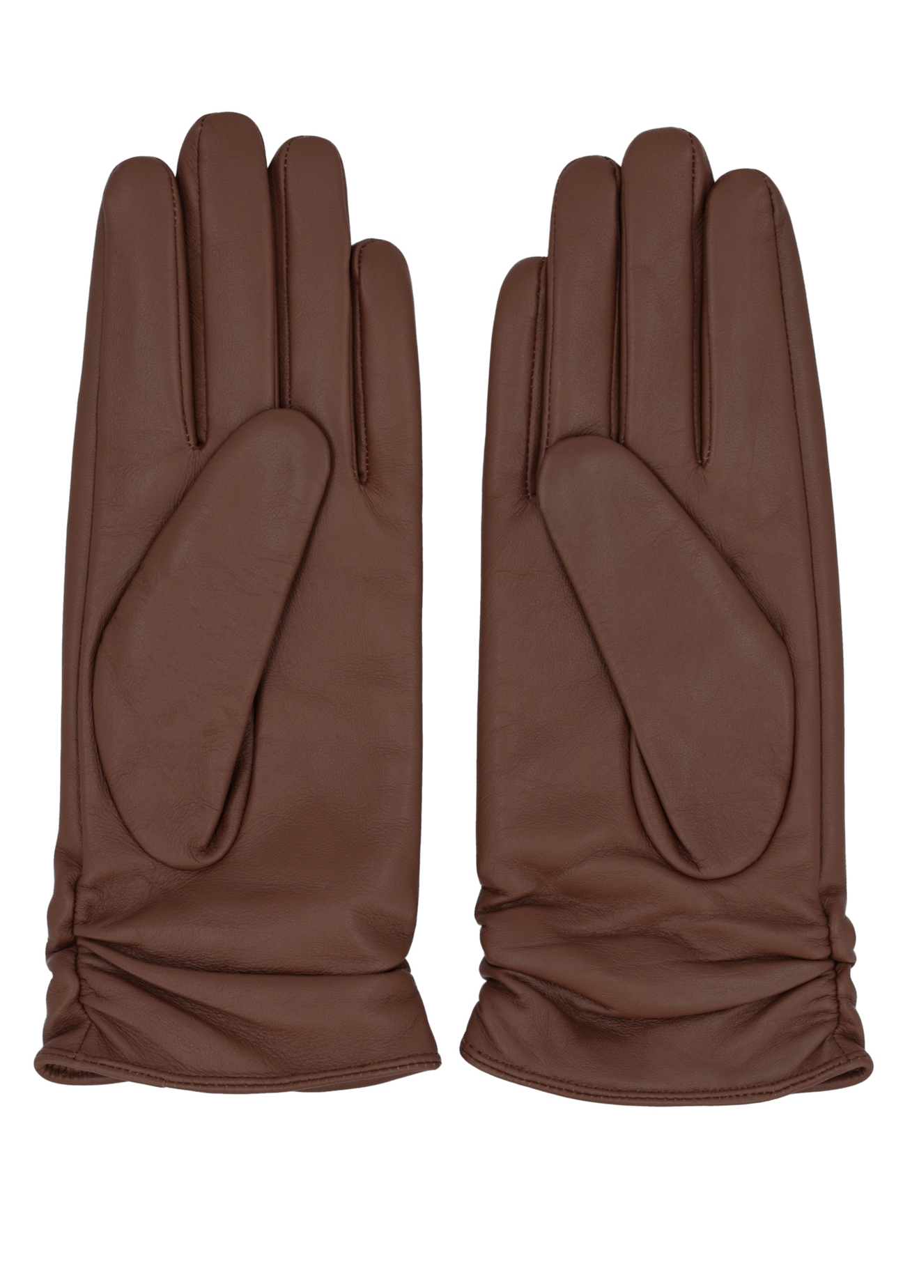 Women's brown leather gloves REKDS-0032-1D(Z26), product view from the back on a white background.