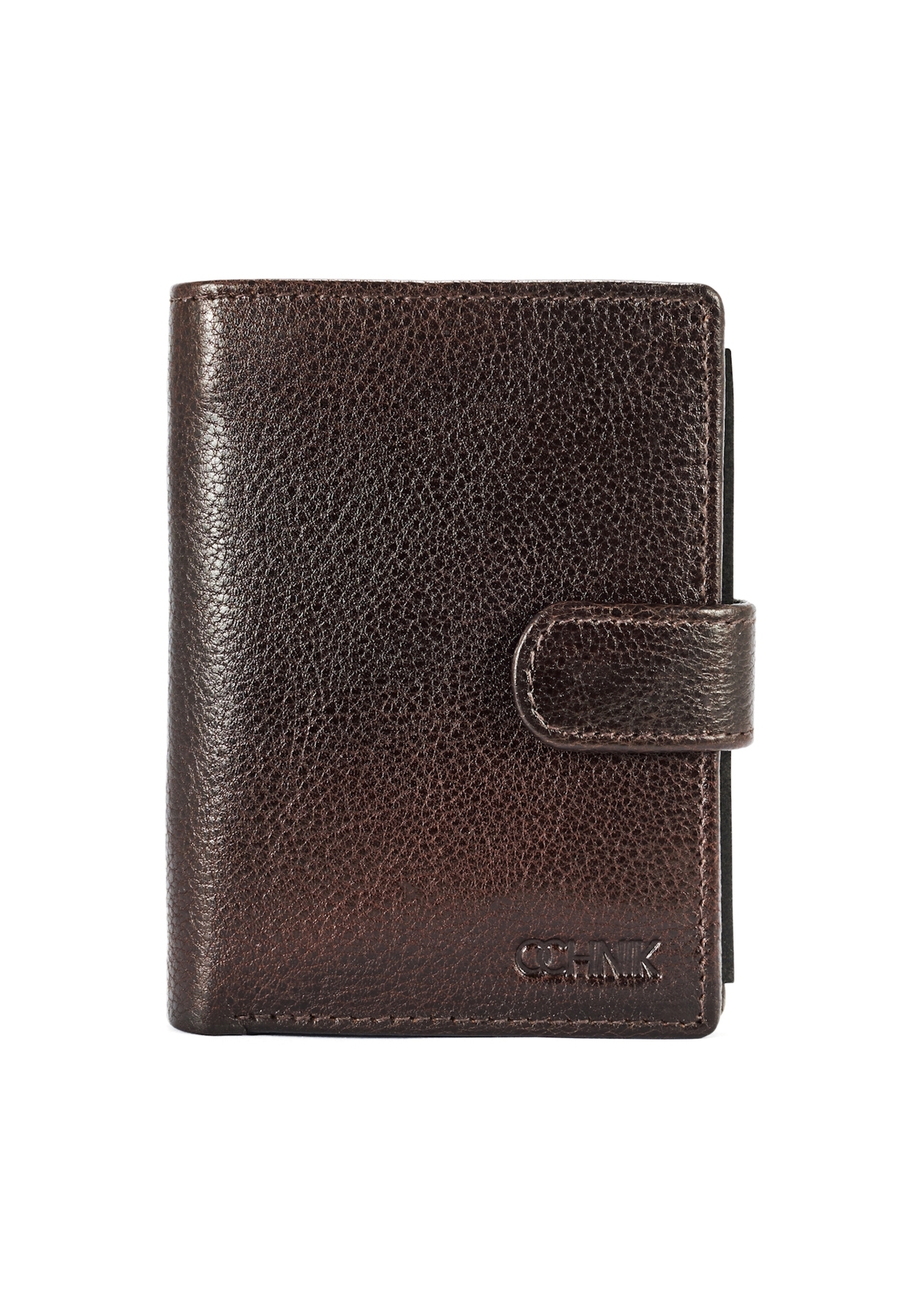 Brown leather small men's wallet PORMS-0653-89(W25) - front product view on white background.