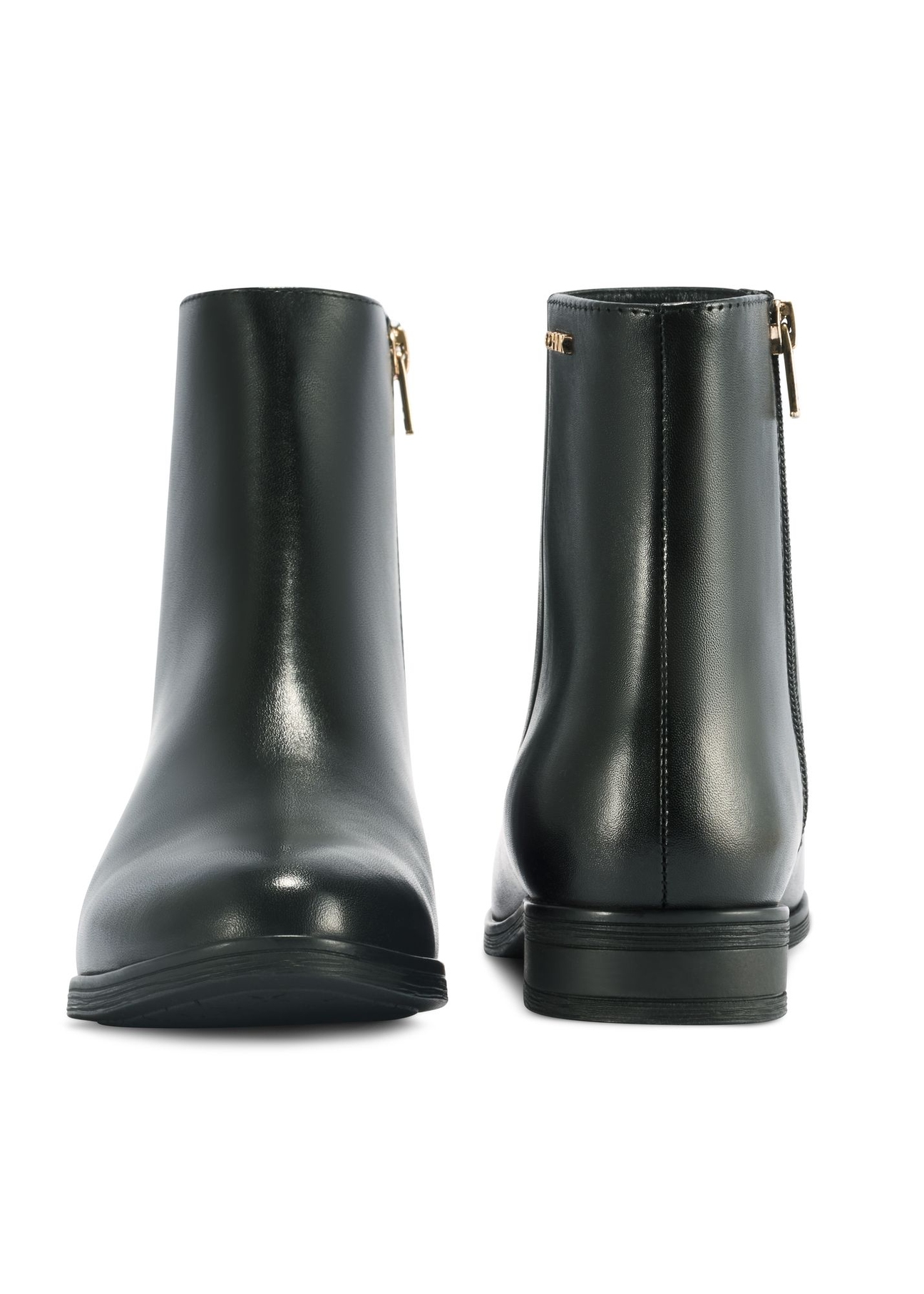 Black leather women's ankle boots BUTYD-1193-99(Z25) - front product view on white background.