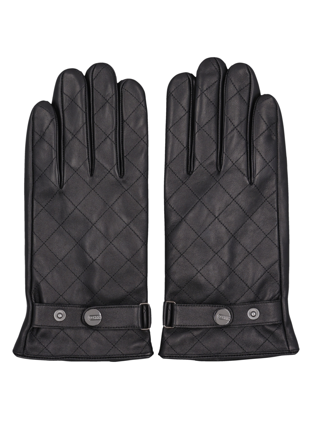 Men's black leather gloves with wool REKMS-0082-9P(Z26), front product view on white background.