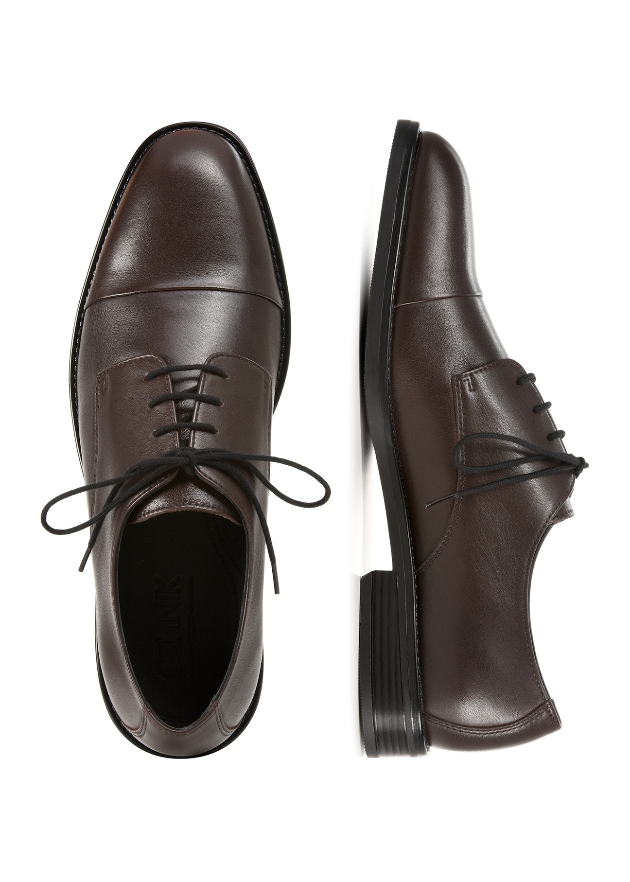 Dark brown men's leather shoes BUTYM-0500-1I(W26), top view of the product on a white background.