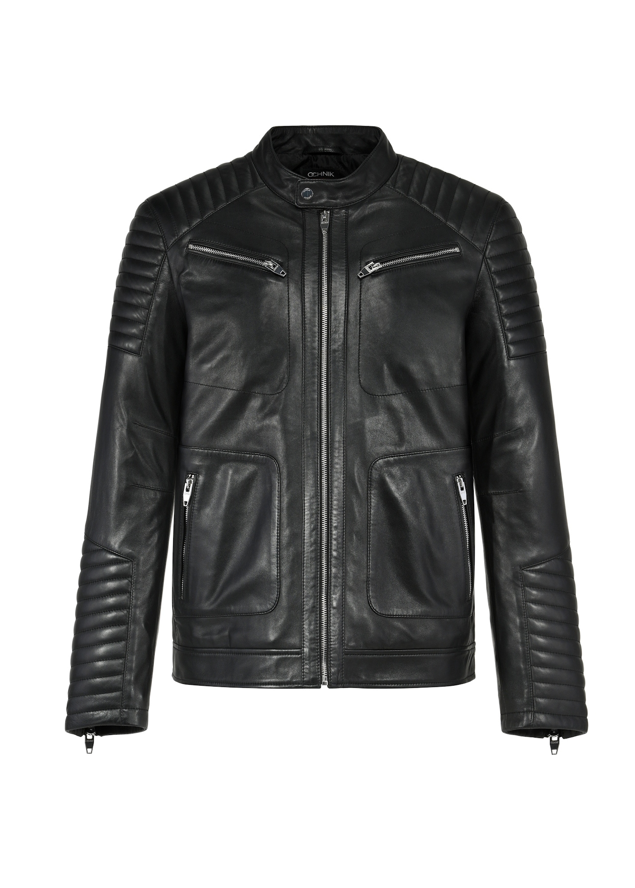 Black men's leather jacket KURMS-0382-1283(Z25) - front product view on white background.