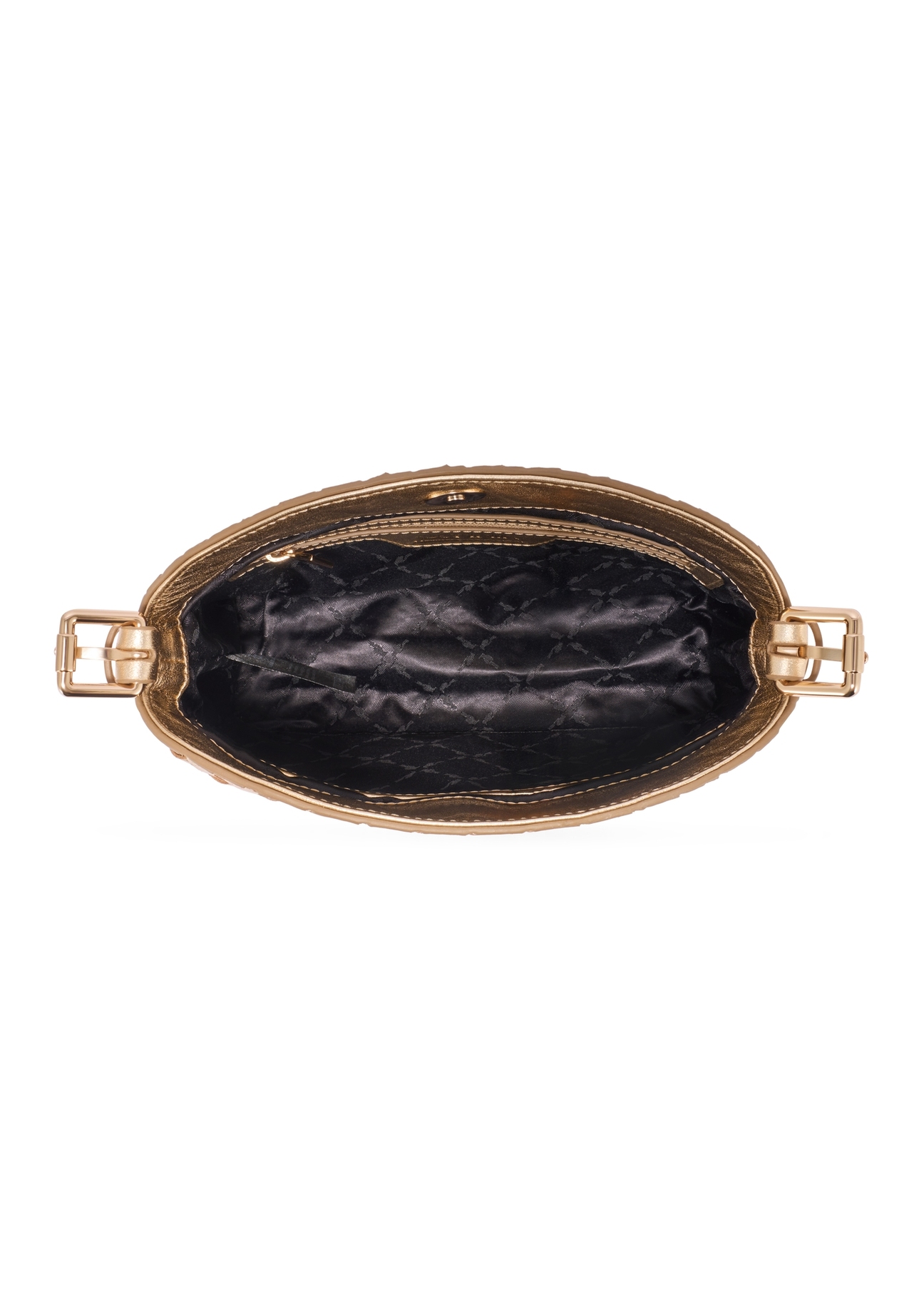 Gold leather braided women's handbag TORES-1292-2X(W26) - product view from above, on white background.