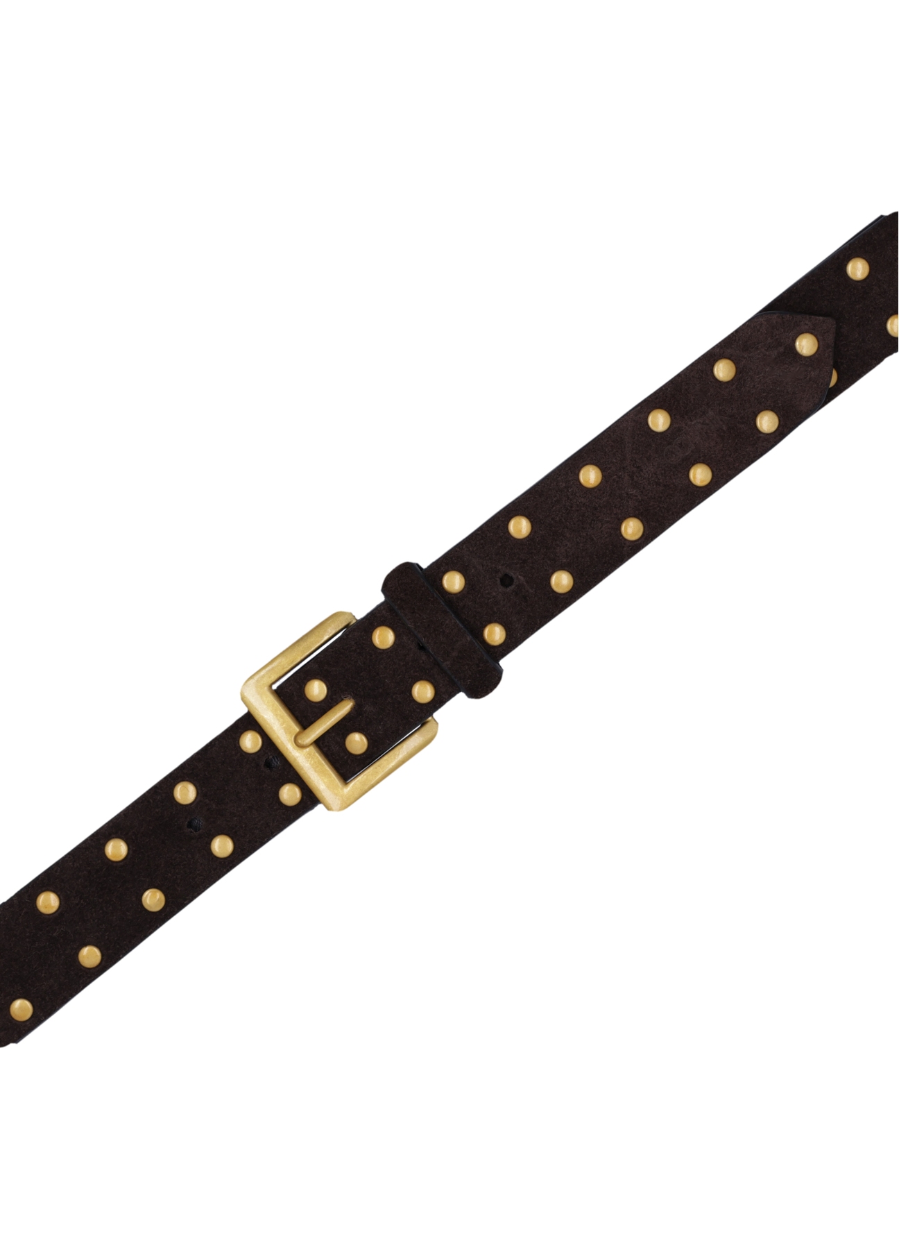 Brown women's belt with studs PASDS-0352-1I(Z26), product view from above on white background.