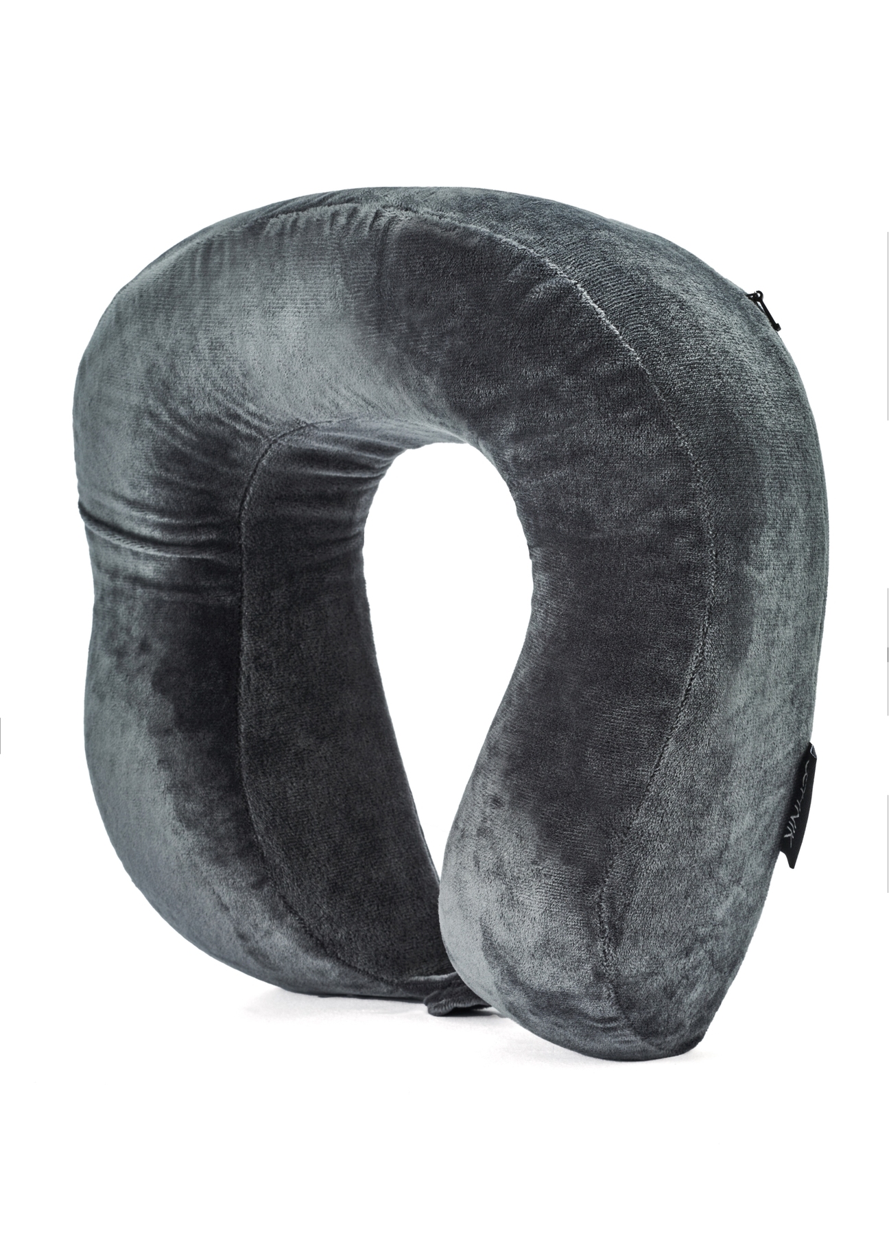 Gray travel pillow AW-014-0002-91(W25), diagonal product view on white background.