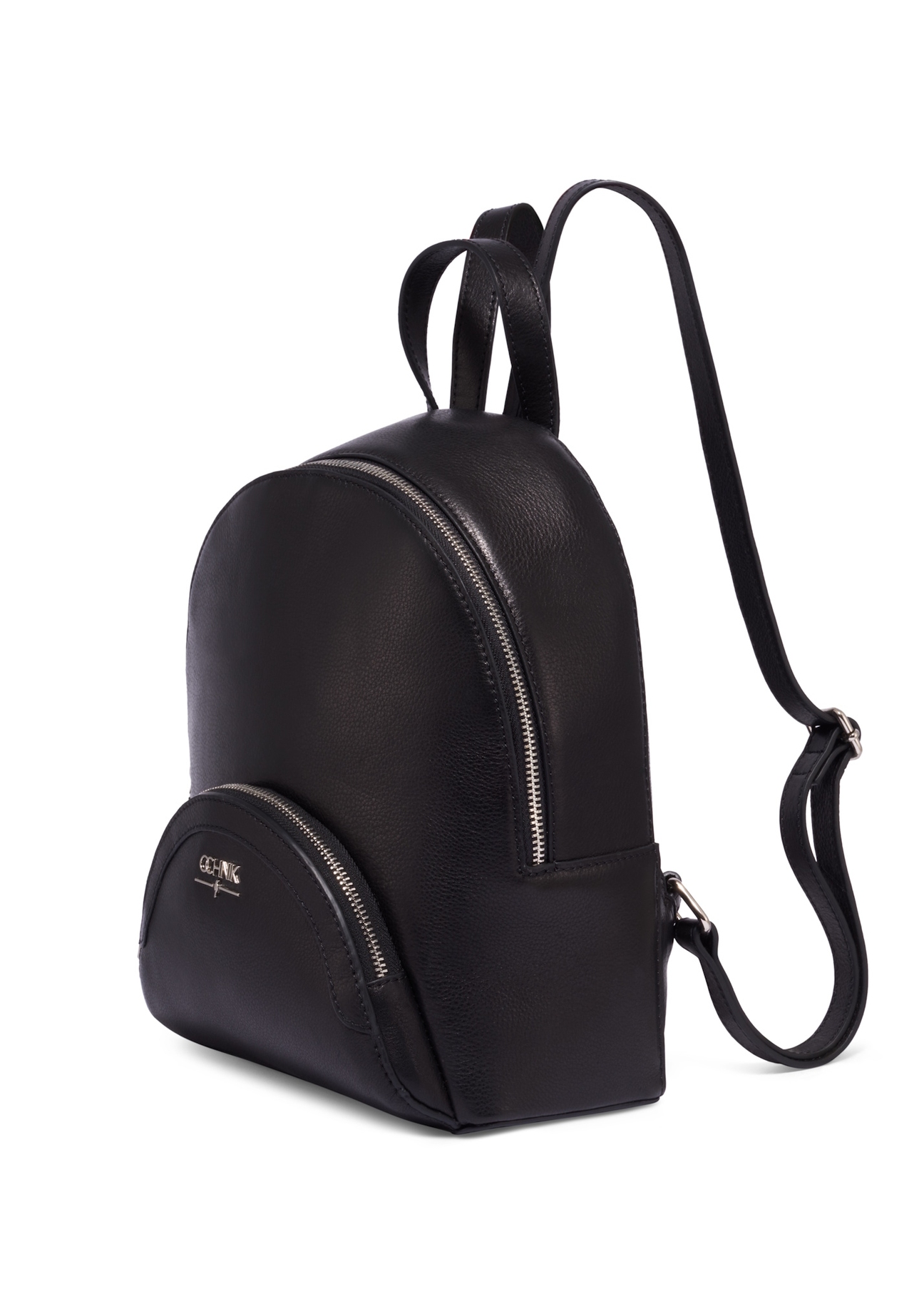 Black leather women's backpack TORES-1378-99(Z26), diagonal product view on white background.