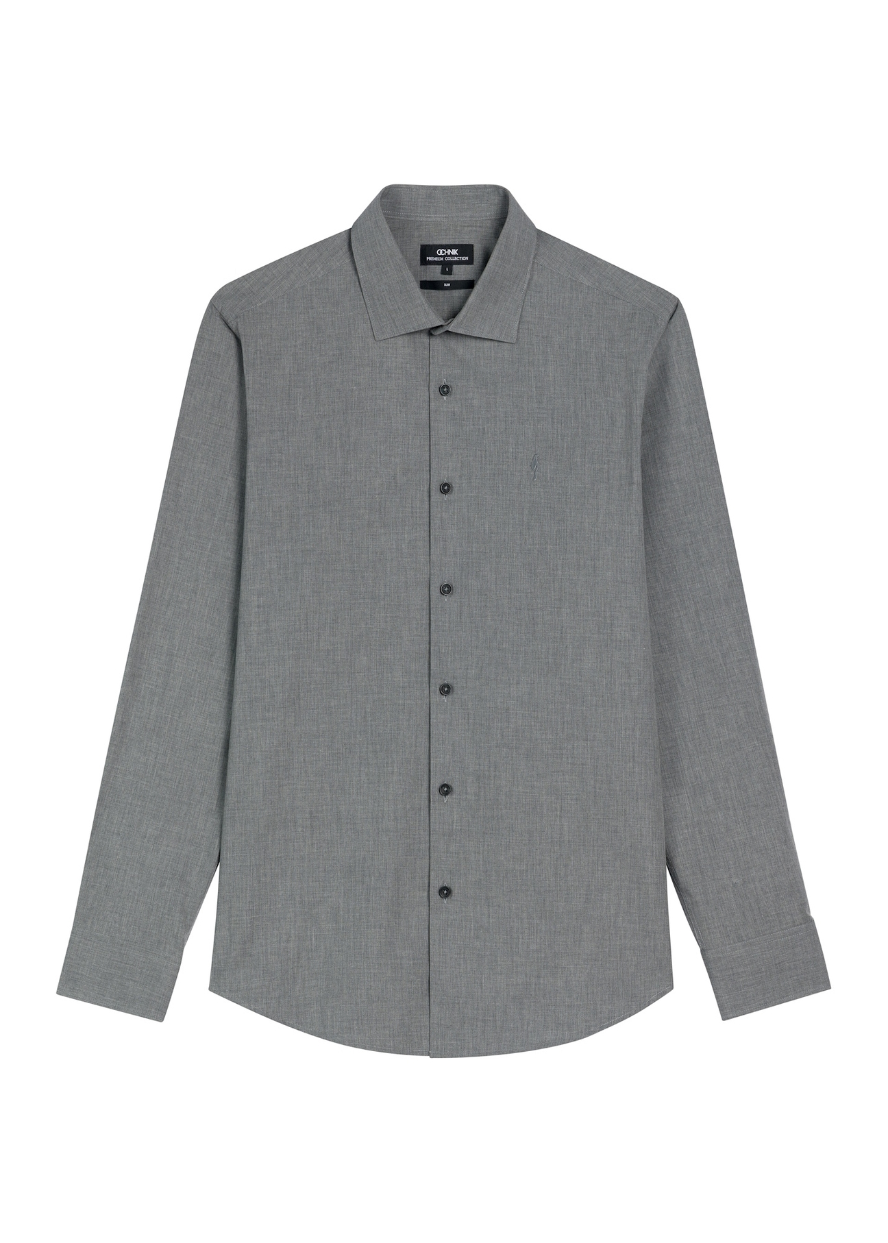 Gray cotton men's slim shirt KOSMT-0367-9D(Z26) - front product view, on white background.