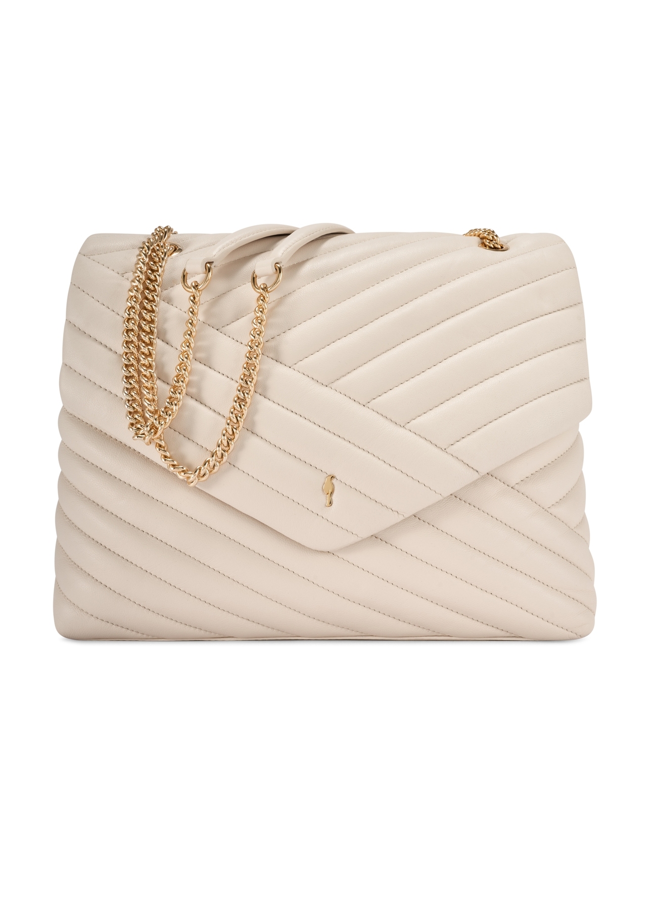 Cream leather women's handbag with quilting TORES-1286-0B(W26) - front product view, on a white background.