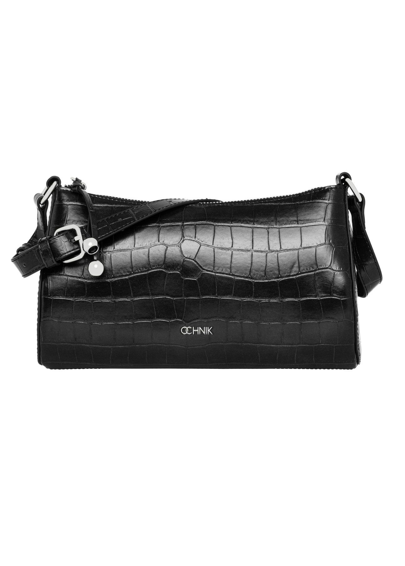Black women's croco handbag TOREC-1286-9G(Z26), product view from the front on a white background.
