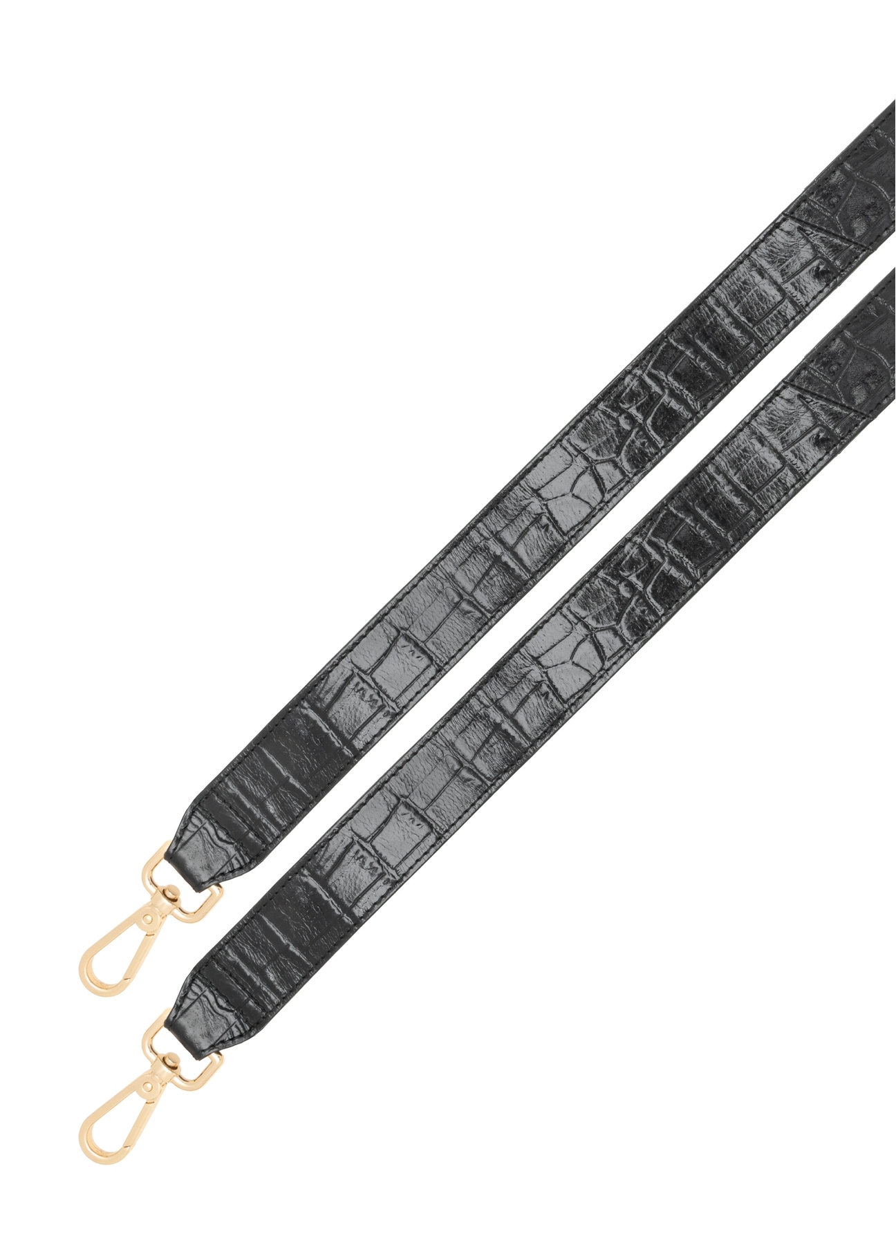 Small black leather croco handbag TORES-1231-9G(W26) - stripes view, on white background.