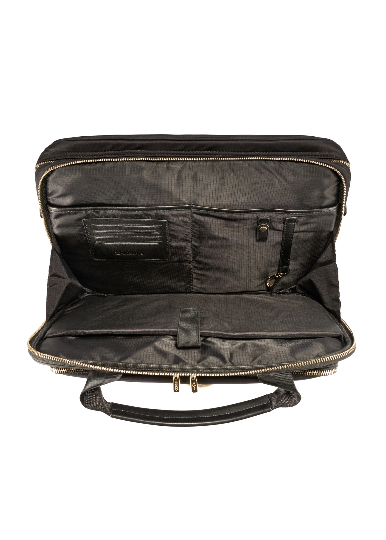 Black spacious women's laptop bag TOREN-0320-99(Z25), product view from the inside on a white background.