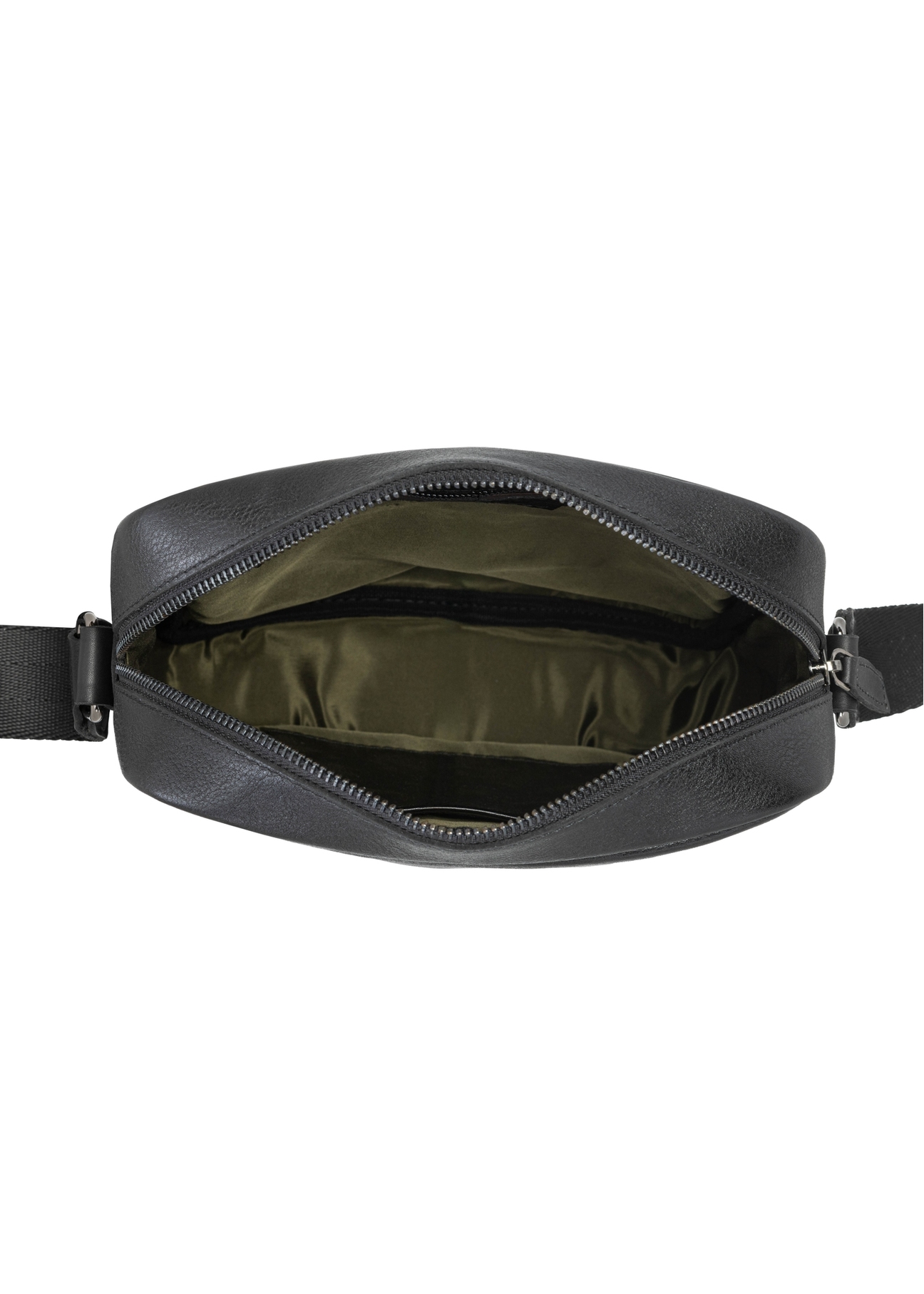 Men's black leather messenger bag TORMS-0499-99(W26), product view inside on white background.