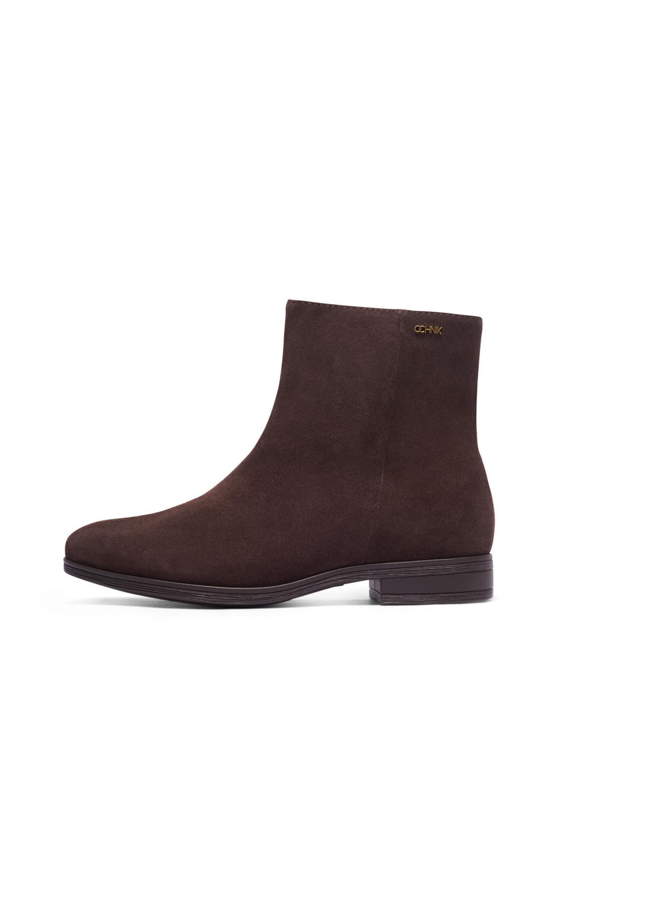 Dark brown suede women's ankle boots BUTYD-1193-1I(Z26), side view of the product on a white background.