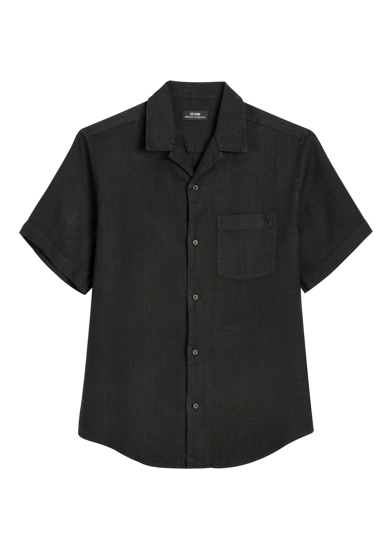 Men's linen shirt in black KOSMT-0359-99(W26), front product view on white background.