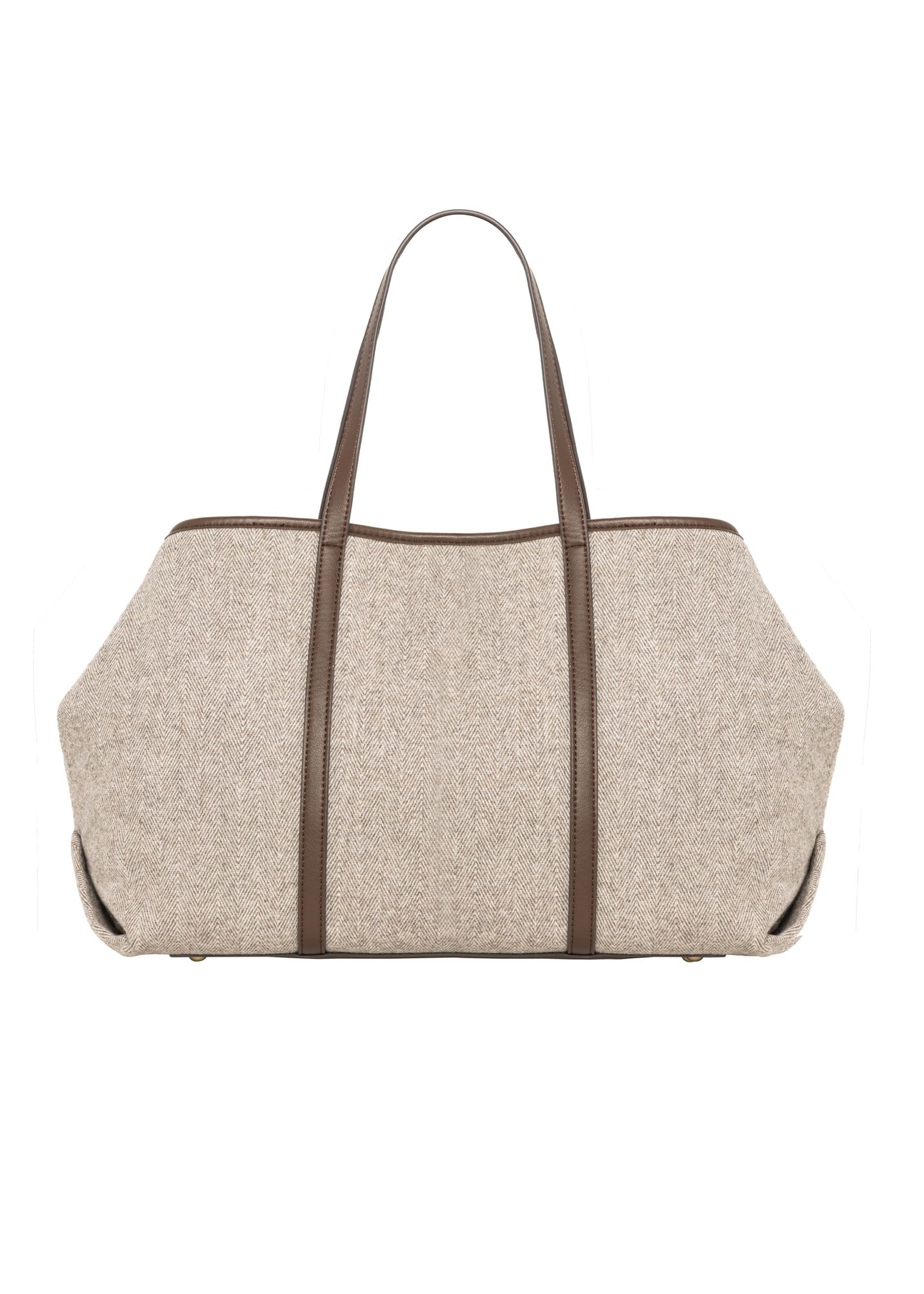Beige herringbone shopper bag TOREC-1330-1P(Z26) - product view from the back, on a white background.