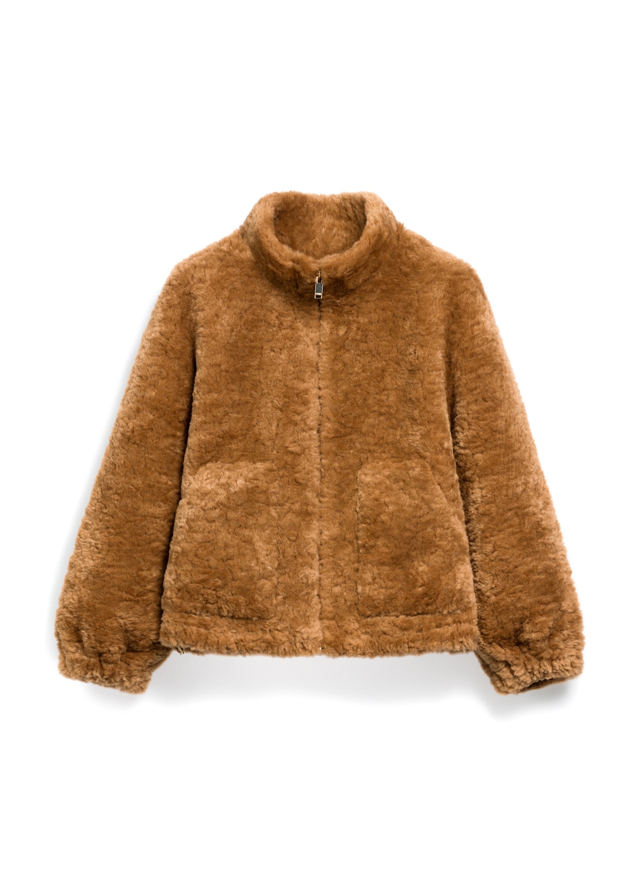 Short women's camel-colored fur coat FUTDP-0089-1D(Z26) – front view of the product on a white background.