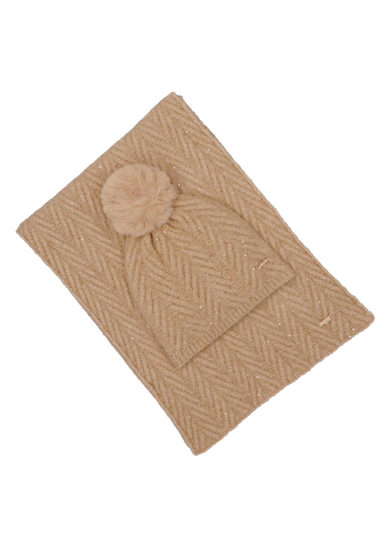 Beige hat and scarf set ZESTD-0014-1A(Z26), front view of the product on a white background.