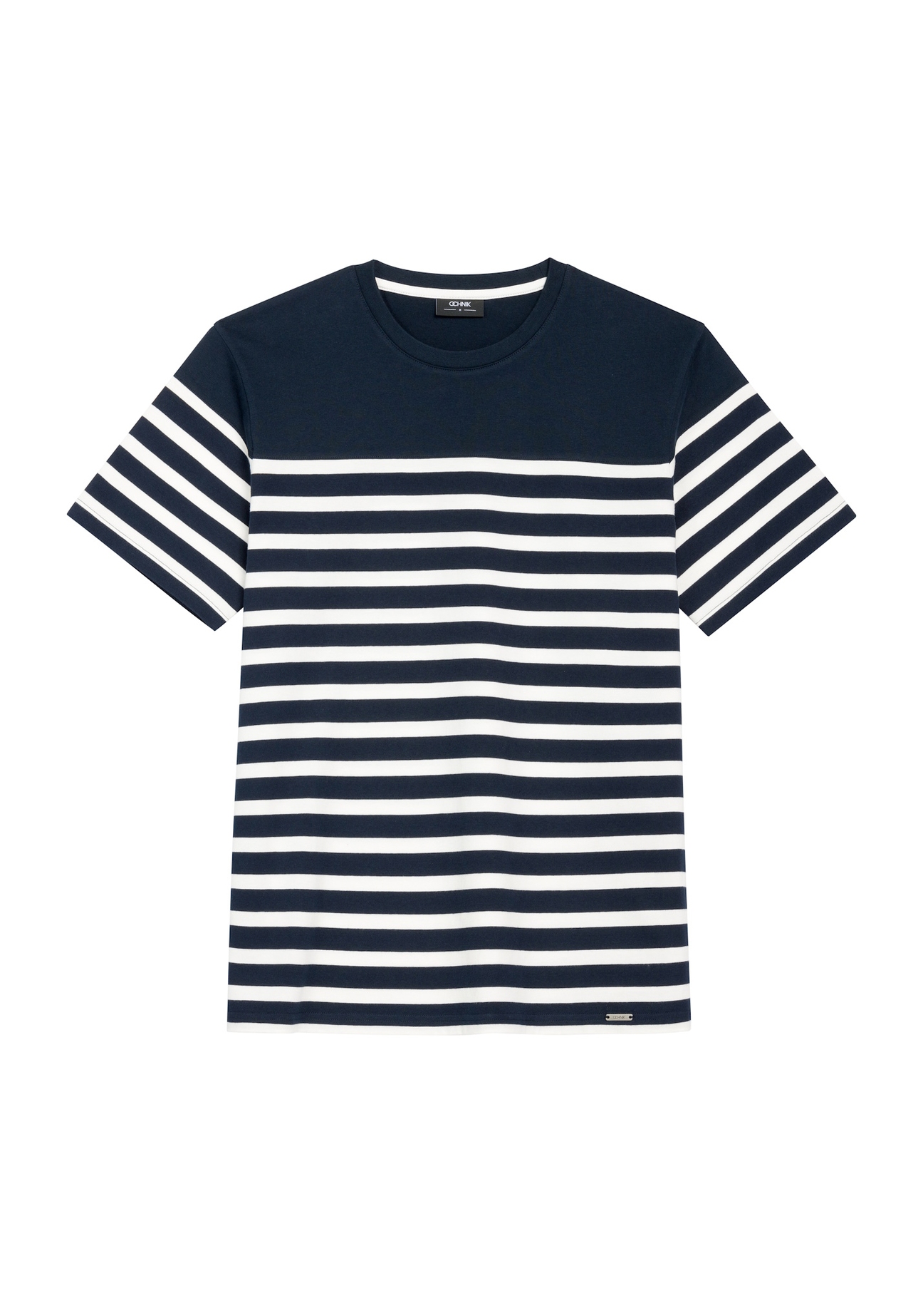 Men's navy blue striped T-shirt TSHMT-0139-7E(W26) - front product view on white background.